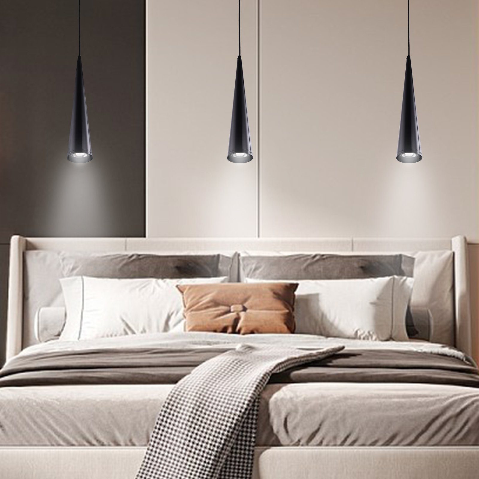 Schwarz Pendelleuchte 7W, LED Kronleuchter Sunicol Pendelleuchte,Esszimmer Weiß-6000K, Küche Hängelampe, Modern Weiß/Warmweiß