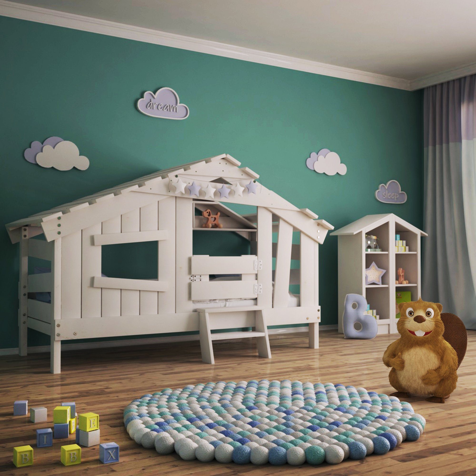 bibex Kinderbett APART CHALET Kinderbett, Jugendbett, Spielbett, creme-beige