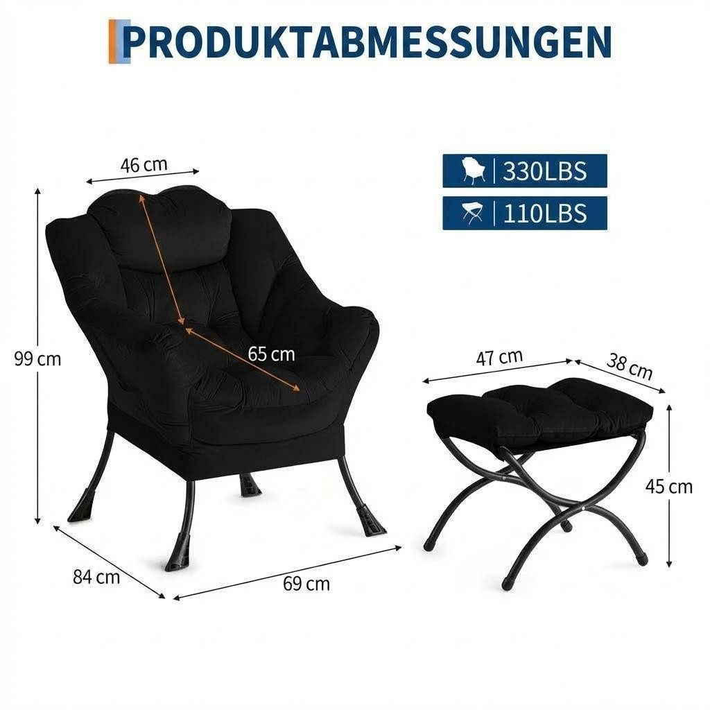 GarveeMore Ohrensessel Relaxsessel mit Hocker Ohrensessel Polstersessel Faulsesse – Bild 3 von 5