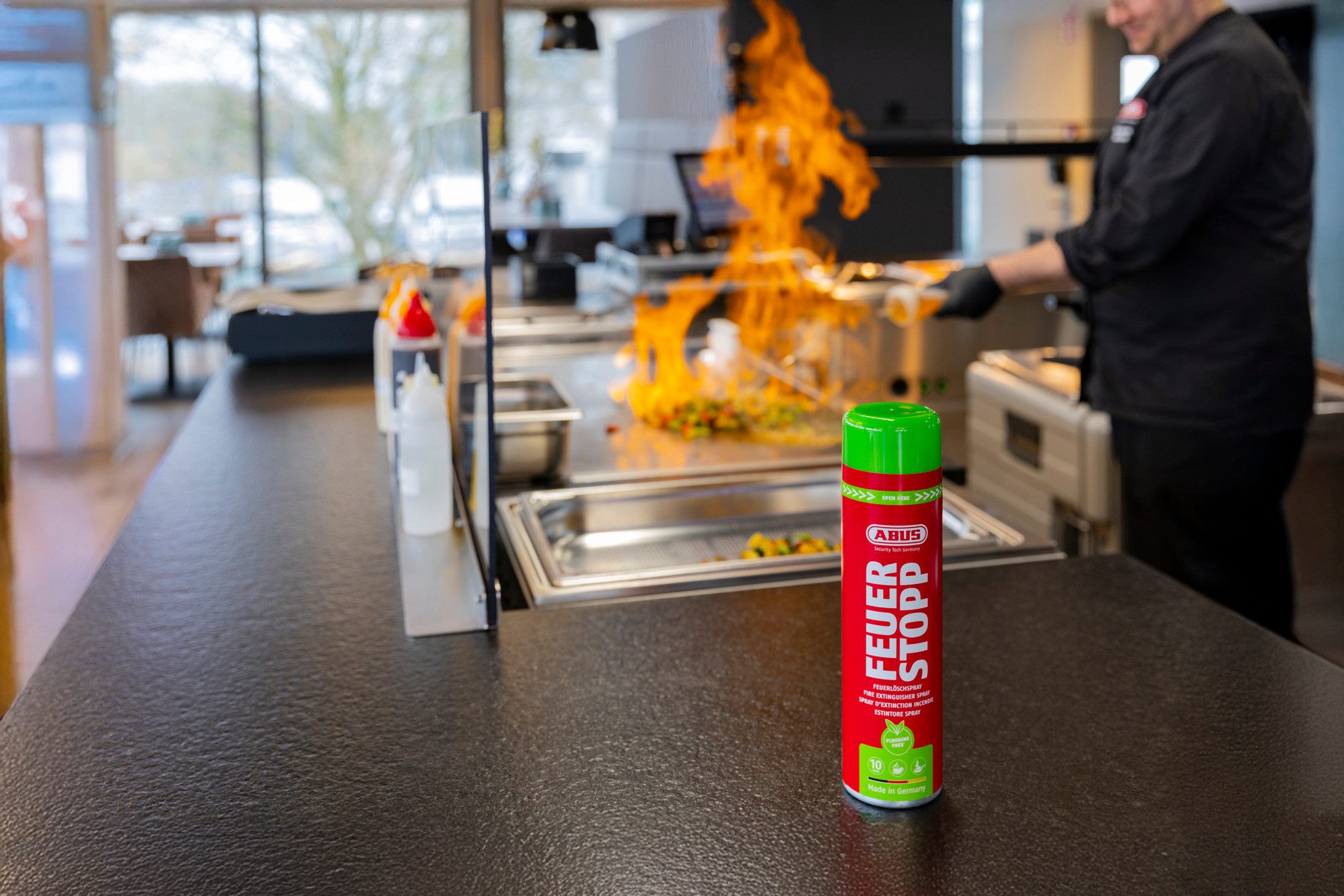 ABUS Feuerlöschspray Feuerstopp AFS625 fluorfrei, lange haltbar -Made in Germany- für Haushalt, Küche, Camper und Grill