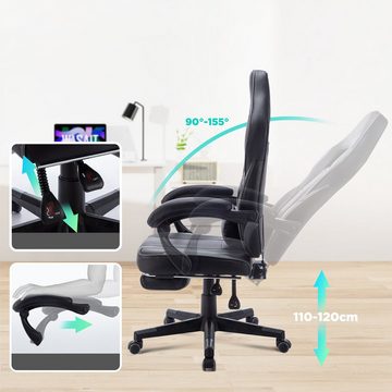 AUFUN Gaming Chair Bürostuhl mit Massagefunktion, Fußstütze, Kopfstütze, Ergonomisch, mit Vibration Massage Lendenkissen