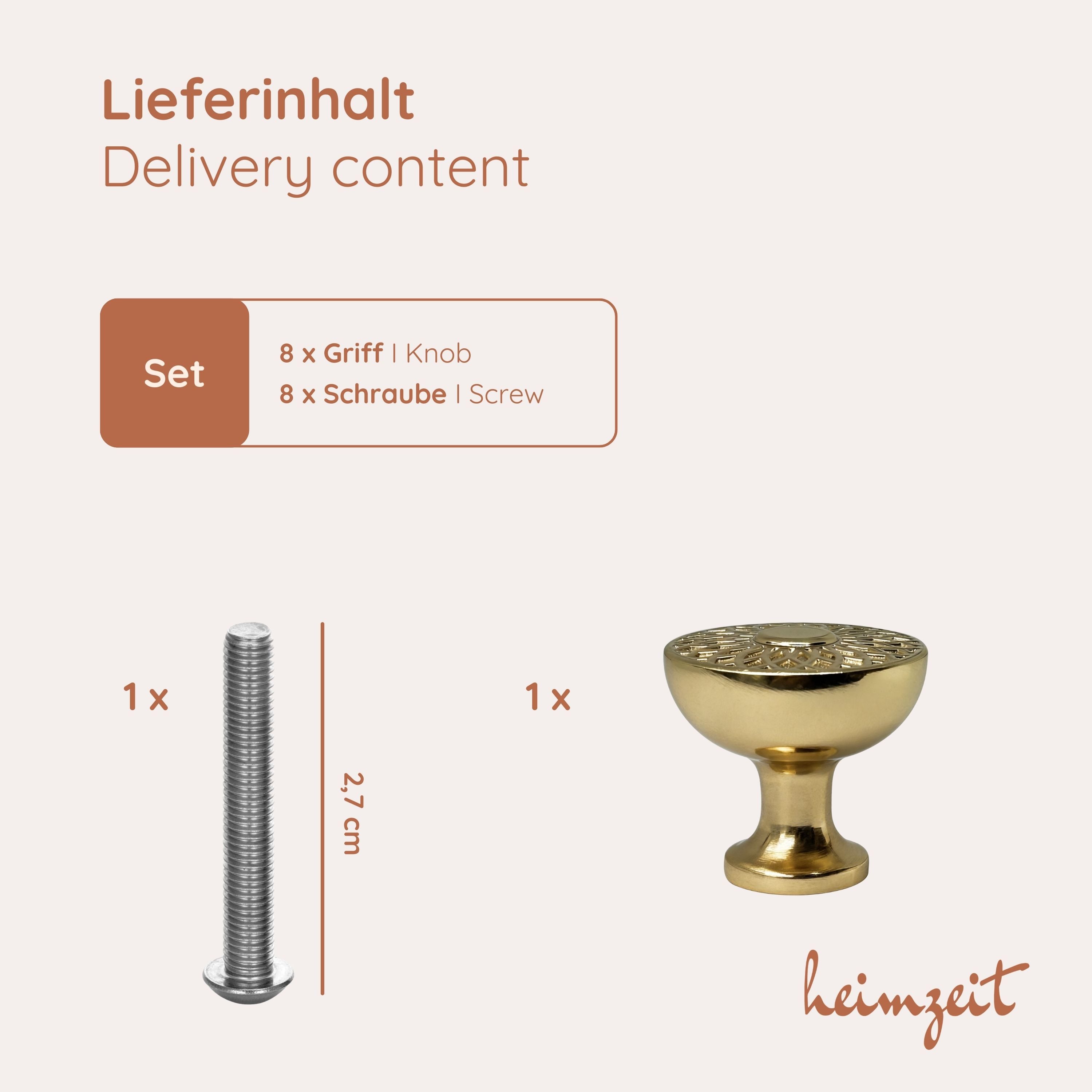 heimzeit Möbelgriff heimzeit Möbelknöpfe Urban - 8 Stück (Set), für Schubladen, Türen und Kommoden, inkl. Schraube – Bild 5 von 5