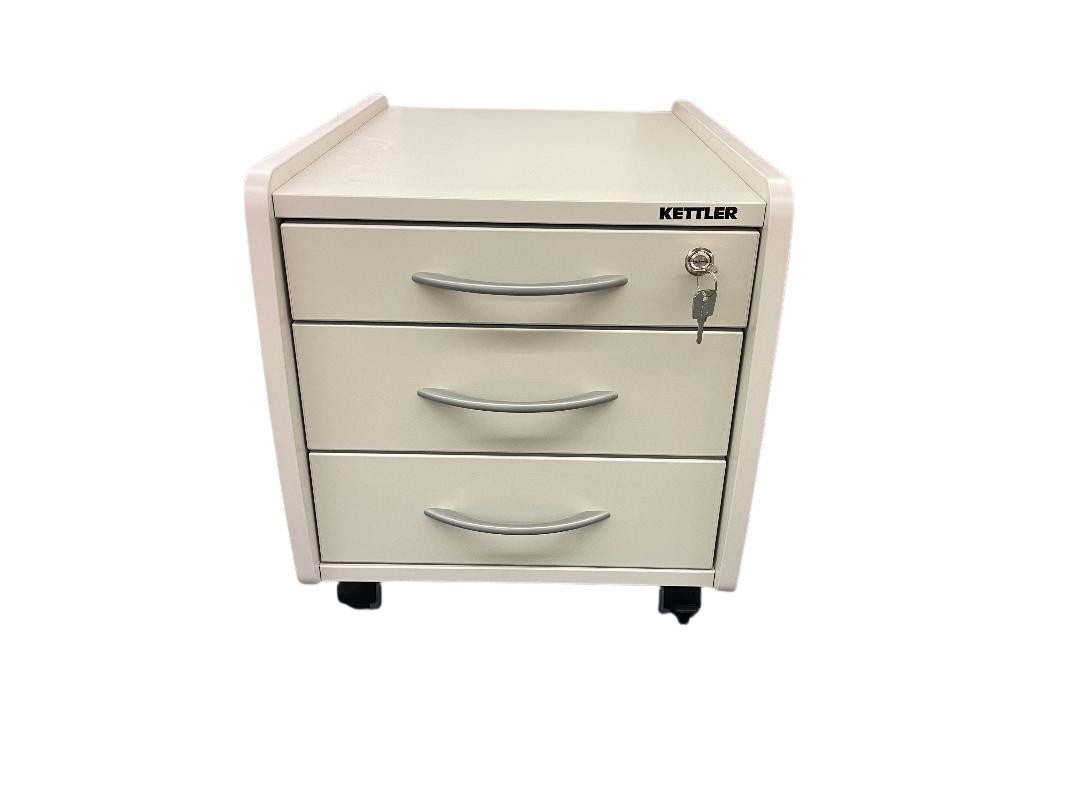 Möbelhandel Klipenstein Rollcontainer Kettler Trio Box Rollschrank Weiß/Silber, 3 Schubladen, abschließbar