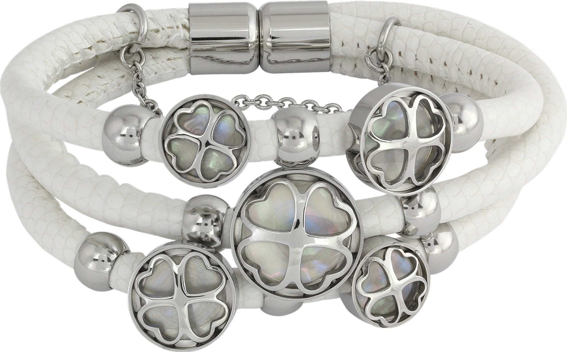 Edelstahlarmband Kleeblatt Edelstahl für aus weiß, (Armband), silb Farbe: Amello (Stainless Amello Damen Steel), weiß Armbänder Armband silber