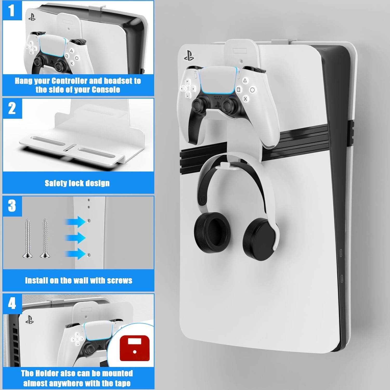 FELIXLEO Wandhalterung Set für PS5 Slim Konsole mit Controller und Headset (1 St) – Bild 4 von 5