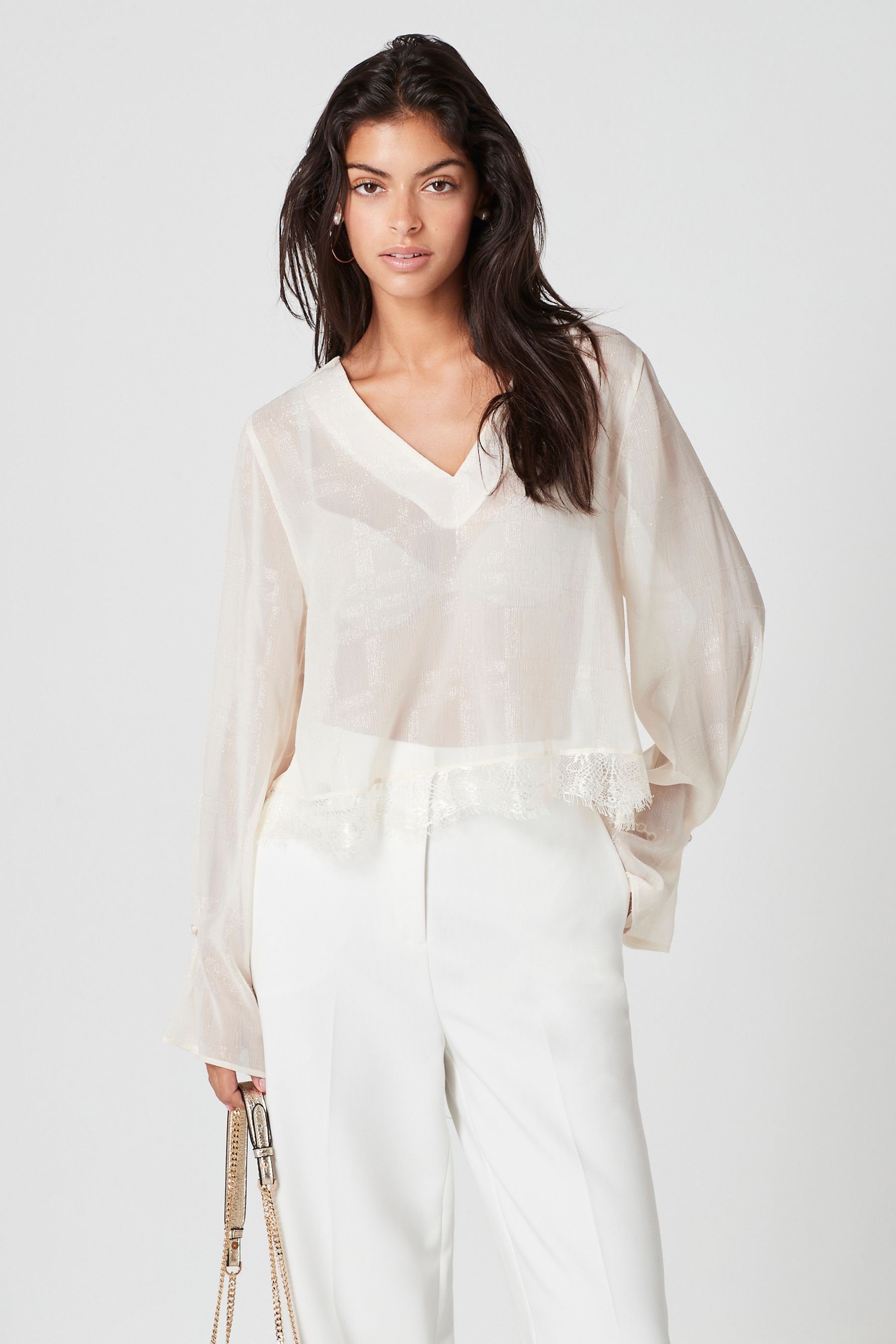 Next Langarmbluse Durchsichtige Bluse mit Spitzendetail (1-tlg)