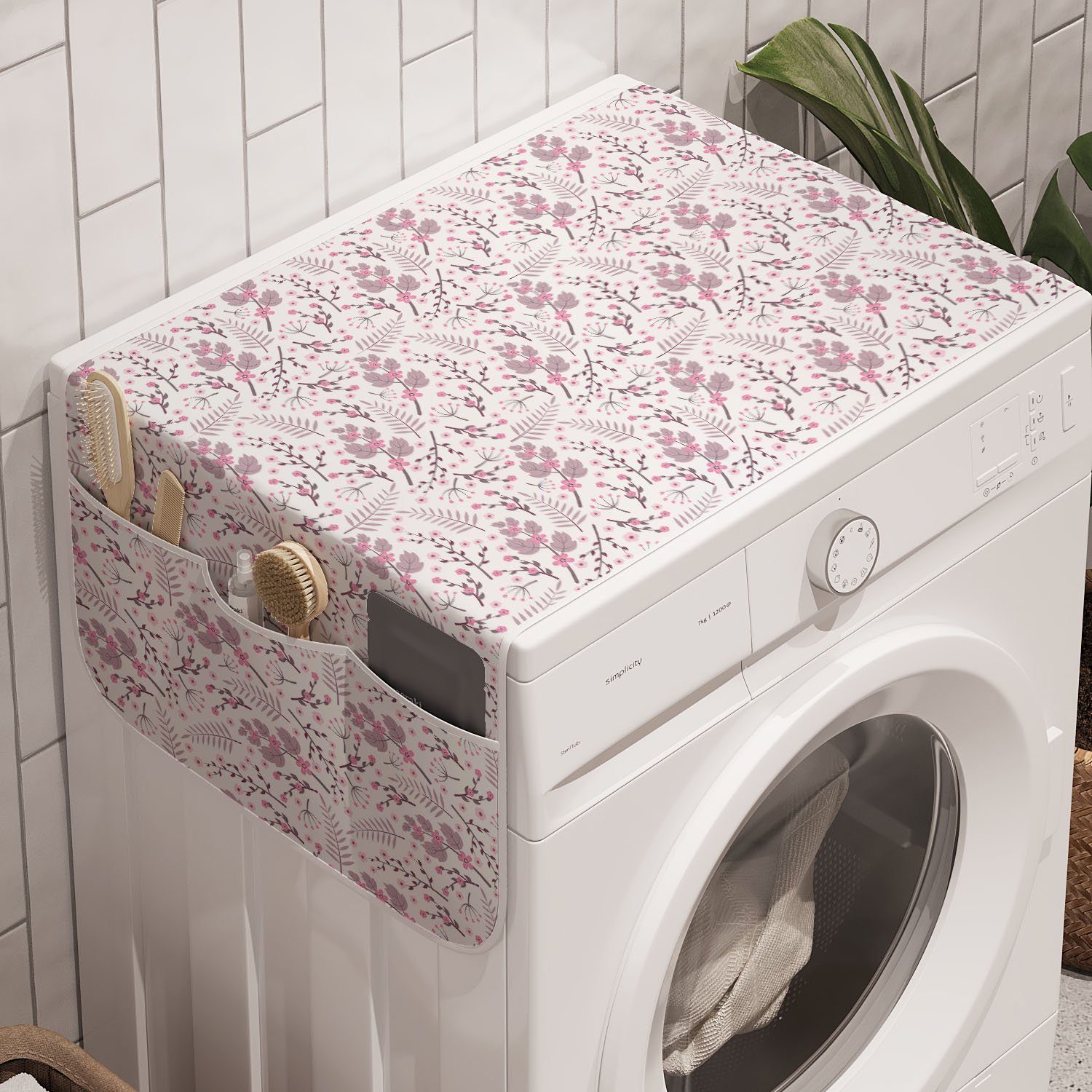 und mit Badorganizer Muster für Anti-Rutsch-Stoffabdeckung Abakuhaus Waschmaschine Farnen Trockner, Blumen Blumen