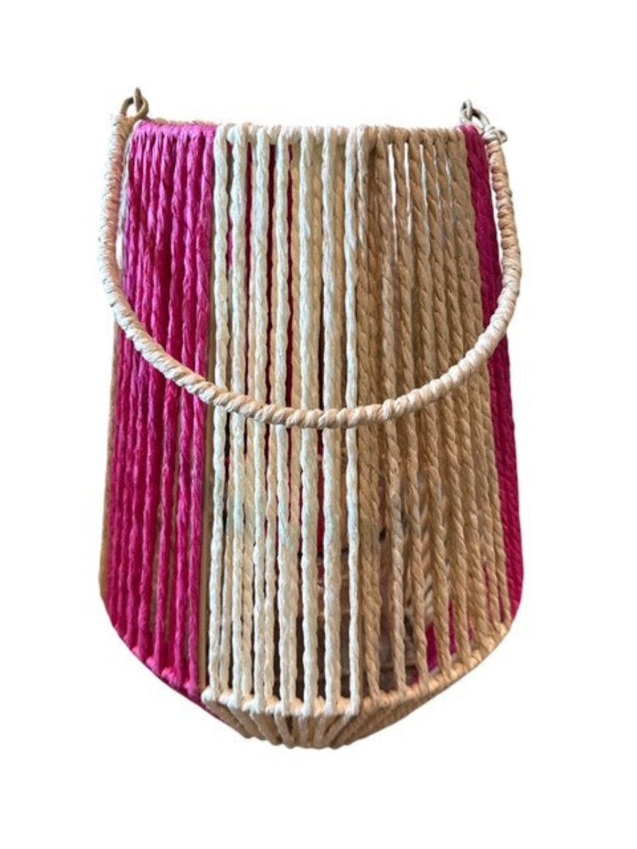 finehomegarden Kerzenlaterne Laterne mit Glas Einsatz natur/pink H34cm Glas Ø11,5cm H12cm Deko (1 St), Dekorative Gartenlaterne Tischlaterne für Kerzen Wohn- & Gartendeko