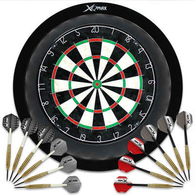 XQMAX Dartscheibe Dartset - Dartscheibe inkl. Pfeile, LED Surround Ring Schwarz, (Set), Dart Catchring Auffangring Beleuchtung Steeldarts Dartboard