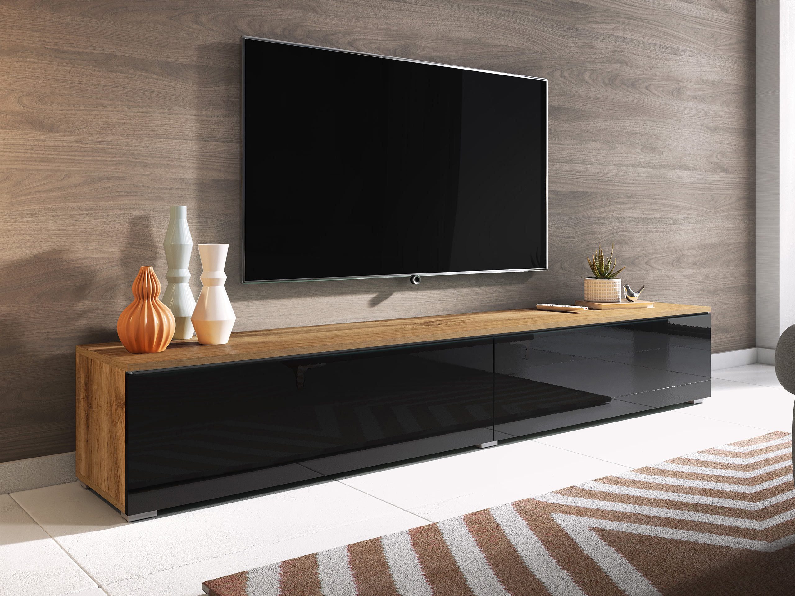 MIRJAN24 TV-Schrank D180 (mit zwei Klappen) LED Beleuchtung als Option, 180x33x30 cm