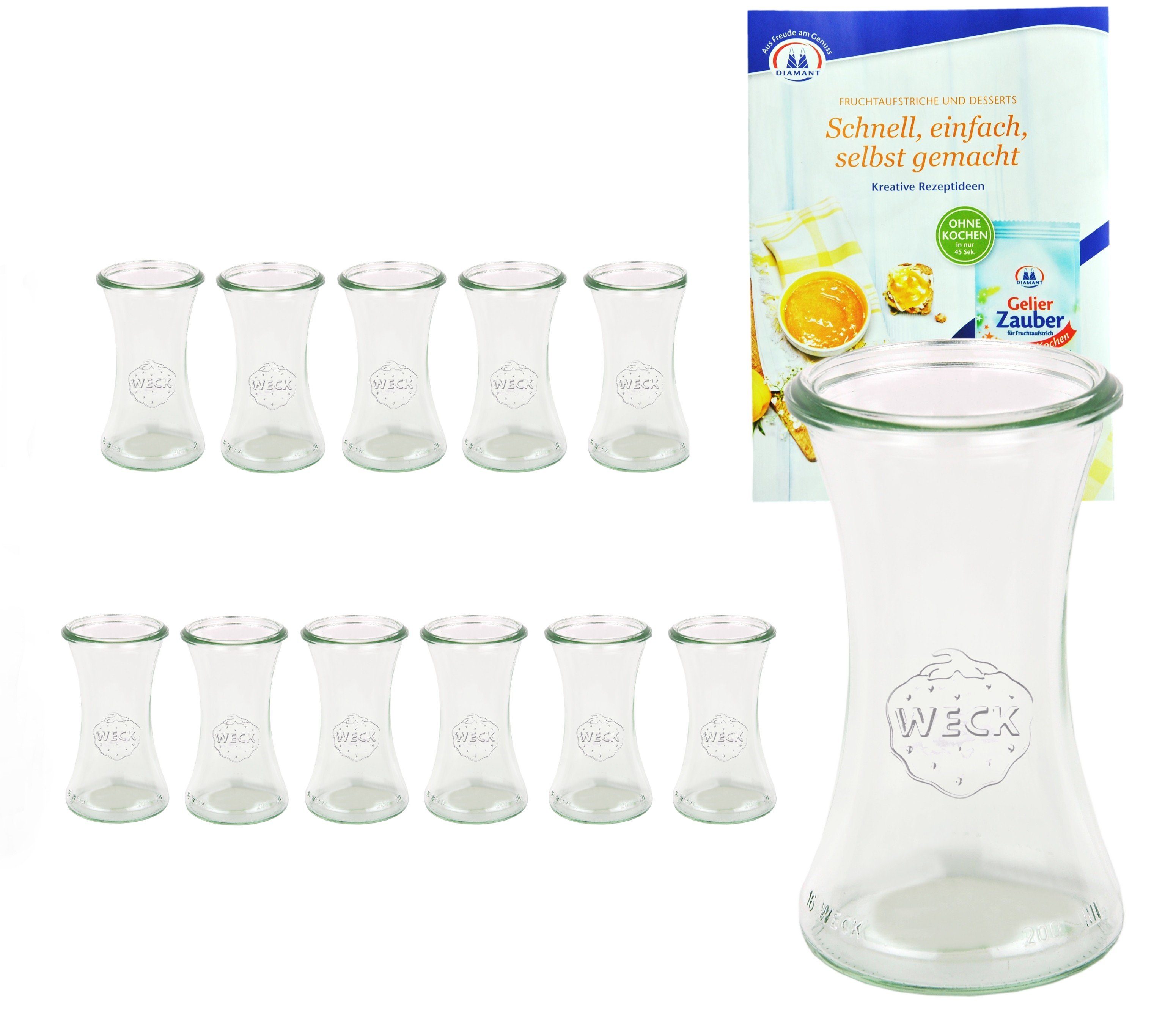 MamboCat Einmachglas 12er Set Weck Gläser 200ml Delikatessenglas inkl. Rezeptheft, Glas | Einmachgläser