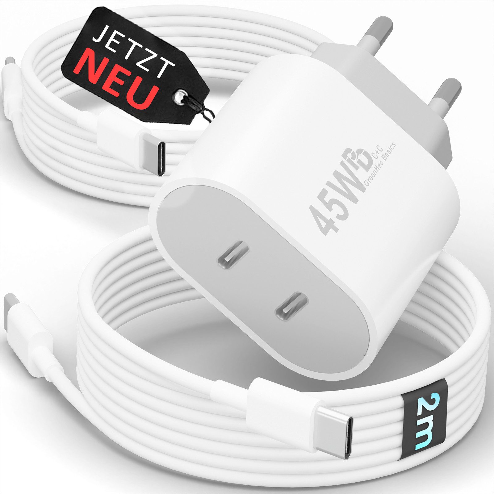 GreenHec 45w USB C Schnellladegerät für Samsung S25 S24 S23 S22 iPhone 17 16 15 Schnelllade-Gerät (50 mA, Spar-Set, Universelle Kompatibilität, Ladegerät Netzteil Adapter Stecker Charger Dual Doppel USBc)