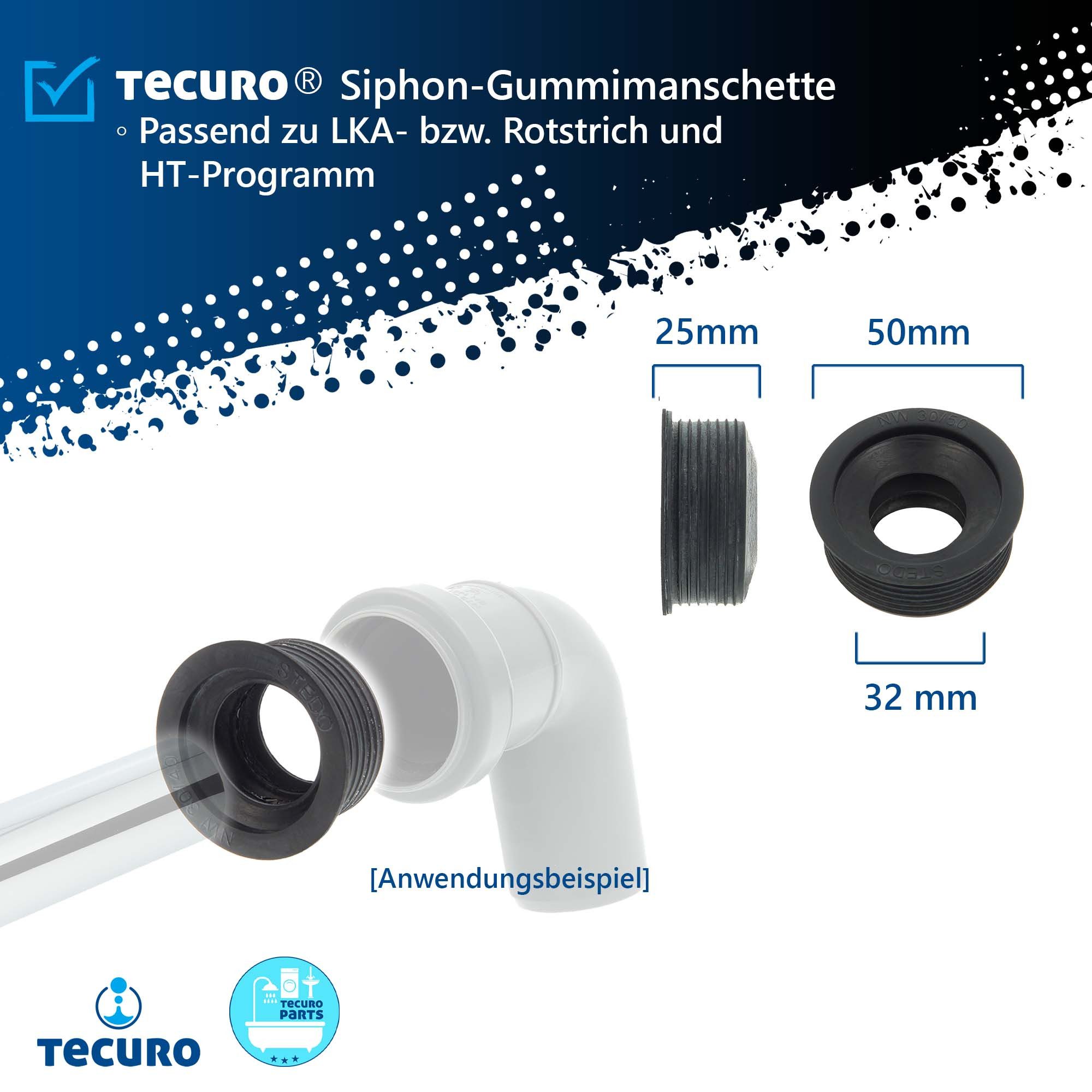 tecuro Ablaufrohr Siphon-Gummimanschette für Abflussrohr HT-Rohr verschiedene Größen, Ø 32/50 mm