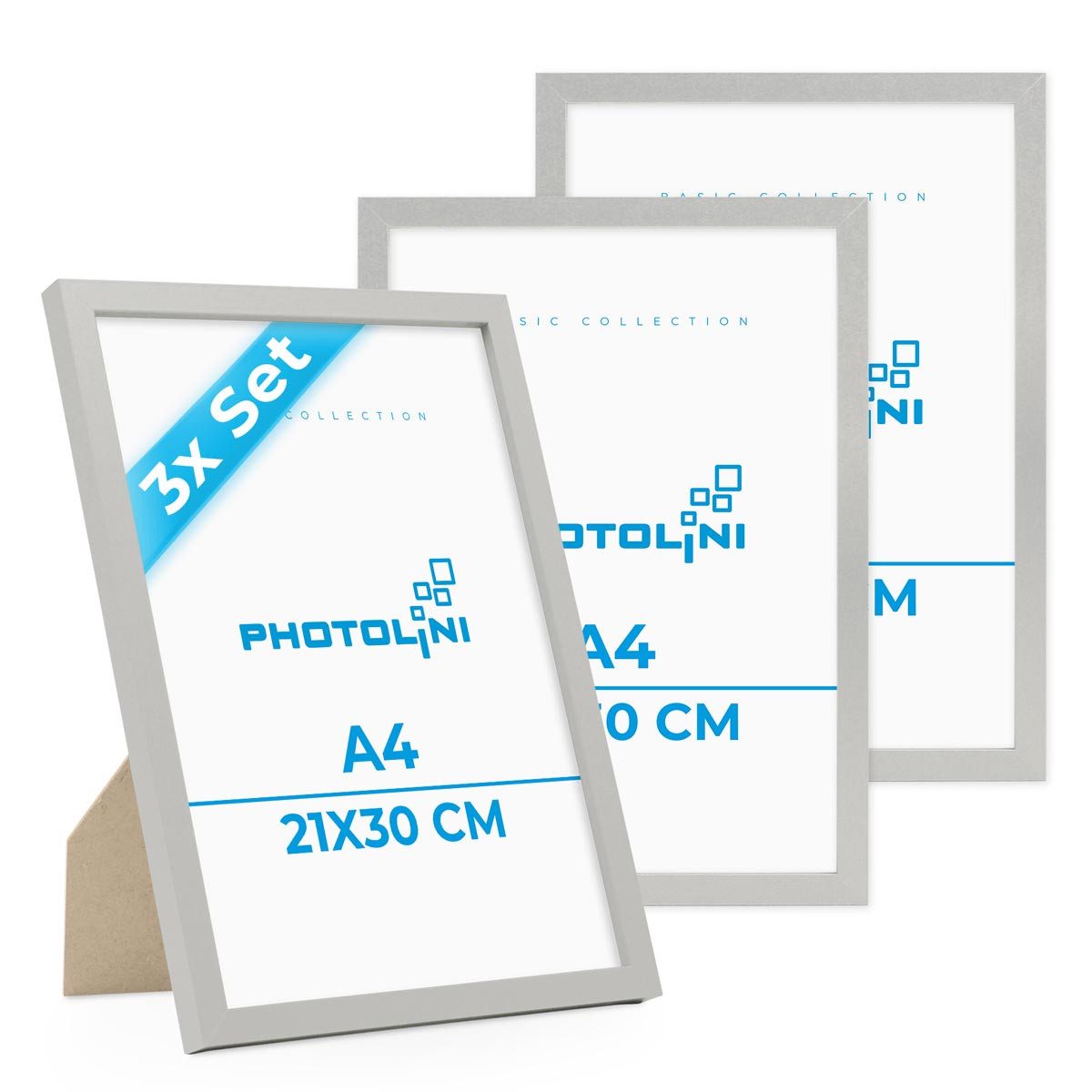 PHOTOLINI Bilderrahmen 3er Set, stabiles MDF-Holz, mit Acrylglas, extra Zubehör