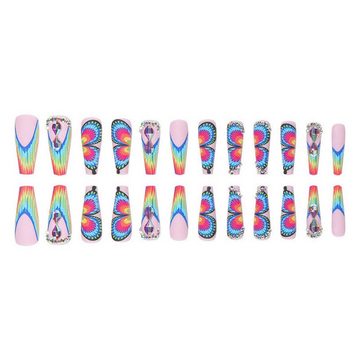 YRIIOMO Kunstfingernägel Schmetterlings-Regenbogen-tragbare Nägel mit Diamant-Farbverlauf, tragbare Nagelaufkleber, Nagelkunst, fertige Maniküre