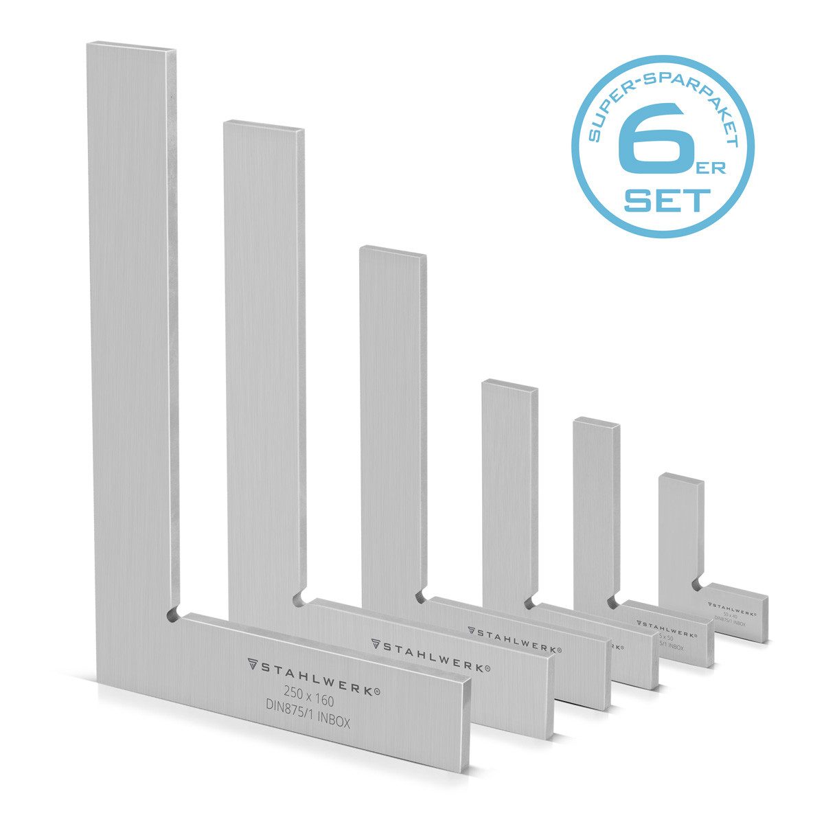 STAHLWERK Flachwinkel Flachwinkel 90° Set 6-teilig DIN 875/1 Edelstahl, (6-St)