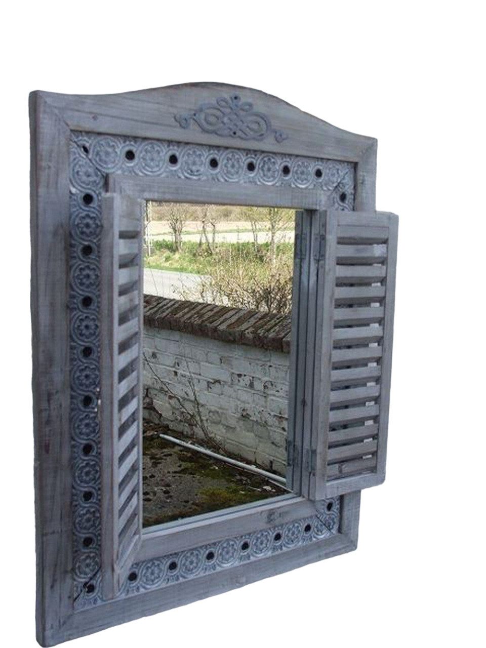 Dekospiegel Großer Wandspiegel, Fensterläden, Landhausstil, grau, 73 x 55 cm