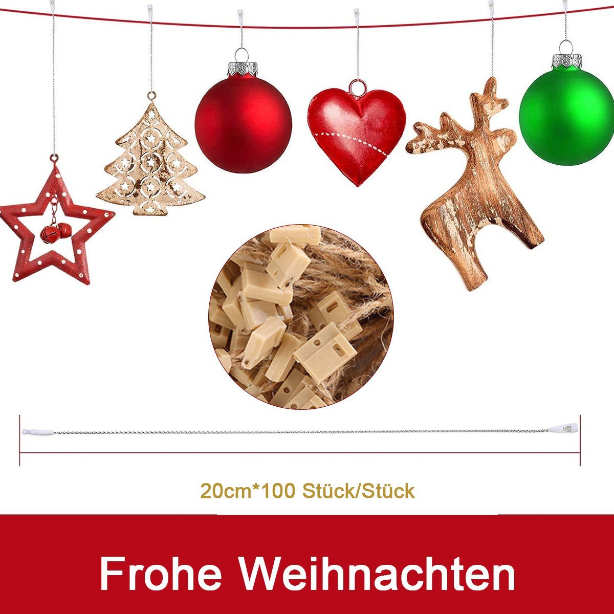 Schnappverschluss Jormftte Aufhänger Hang für Tag mit Dekohänger Weihnachtsschmuck Rot