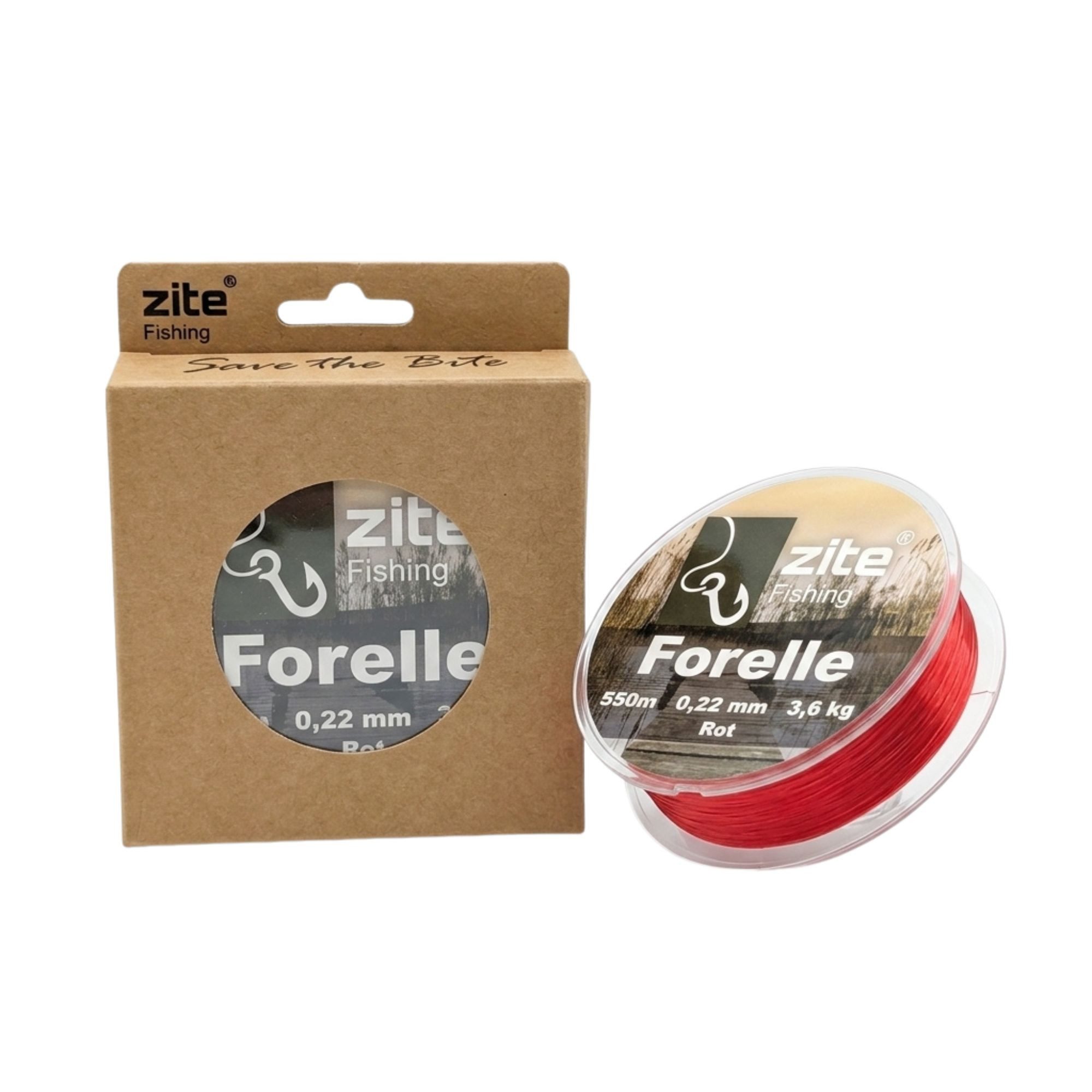 Zite Angelschnur monofil rot 550 m 0,18-0,22 mm 1,8-3,6 kg Forellenschnur Nylon, 550 m Länge, 0.22 mm Fadendurchmesser