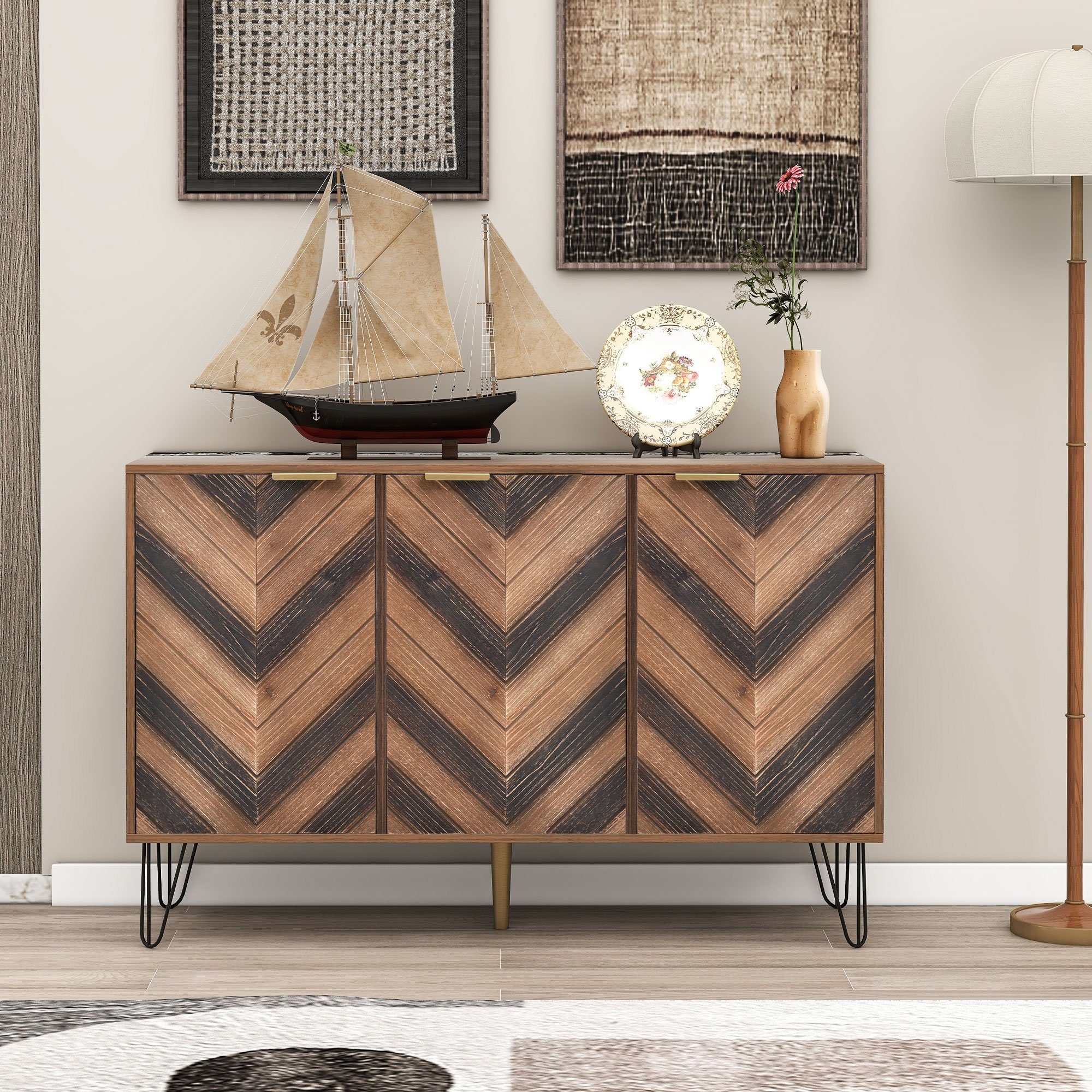 Sideboard Sideboard, Exklusives Sideboard mit drei Türen Laminat Breite 120 cm