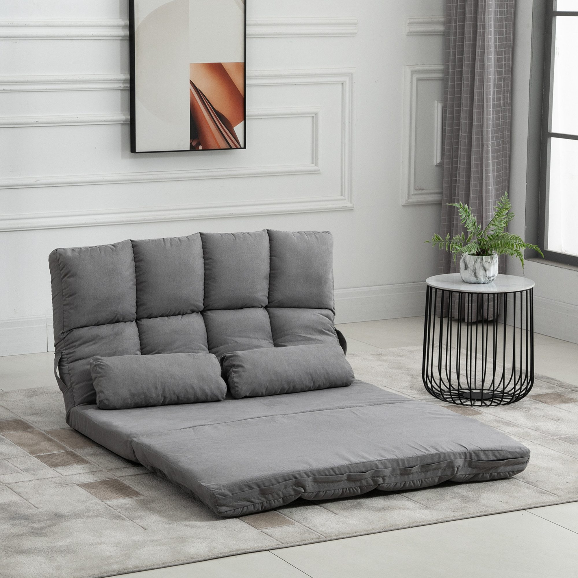 HOMCOM Relaxsessel Bodenstuhl Bodensessel mit Liegefunktion VerstellbarerRückenlehne (Klappbett, 1-St., 2-in-1 Bodensessel), für Schlafzimmer, Wohnzimmer, Grau