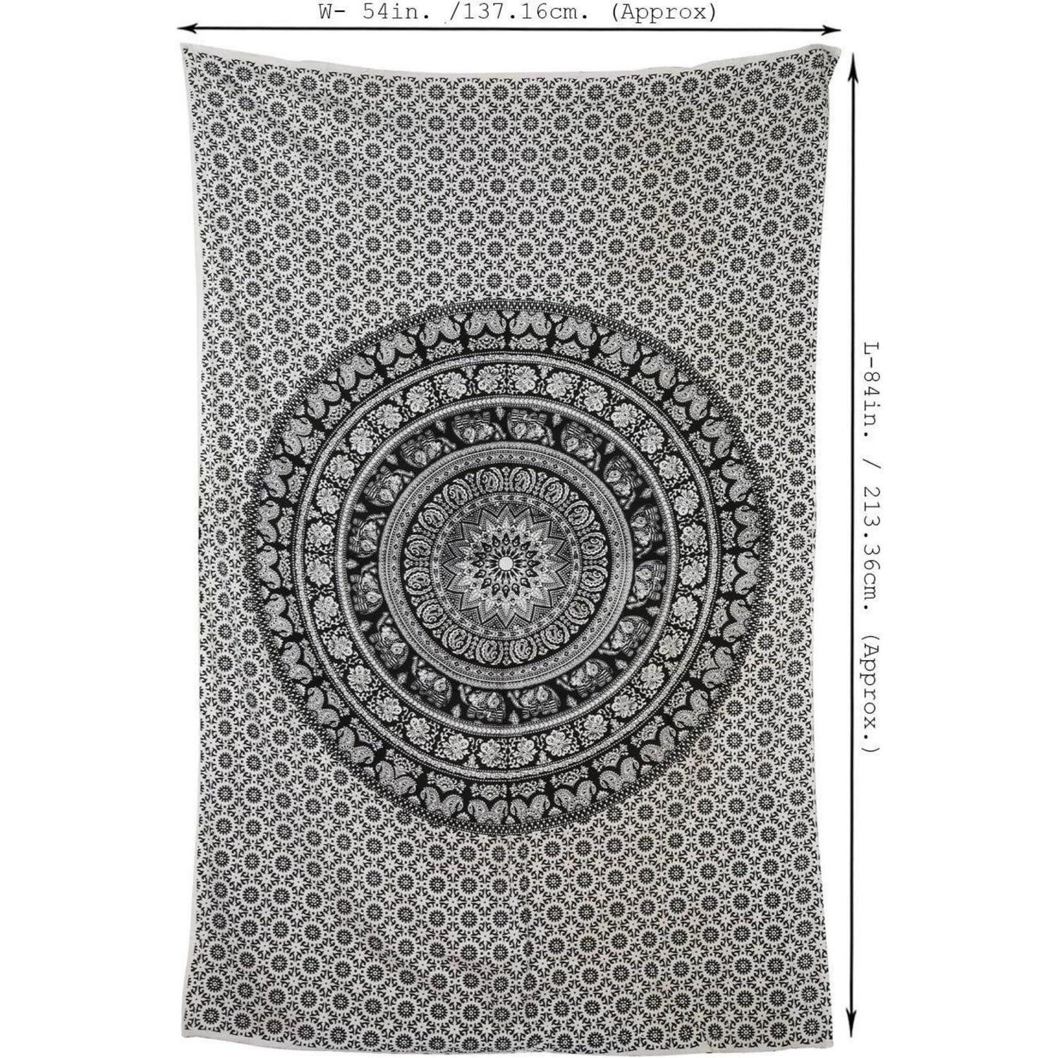 LuxusKollektion Wandteppich Wandteppich Mandala 213x137cm Schwarz-Weiss 213.4L x 137.2B cm