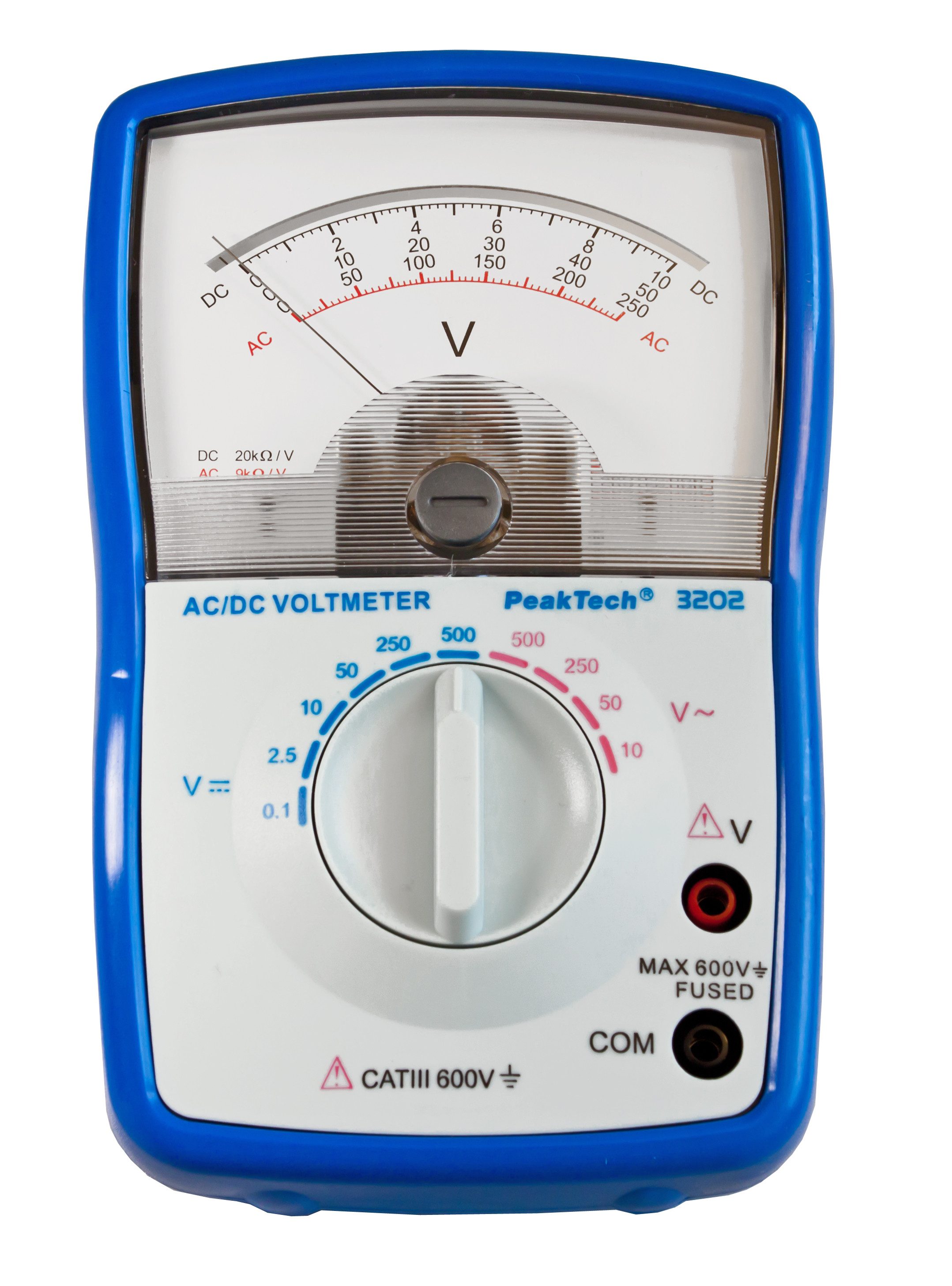 PeakTech Multimeter Analoges Voltmeter CAT III 600 V 0–500 V AC/DC