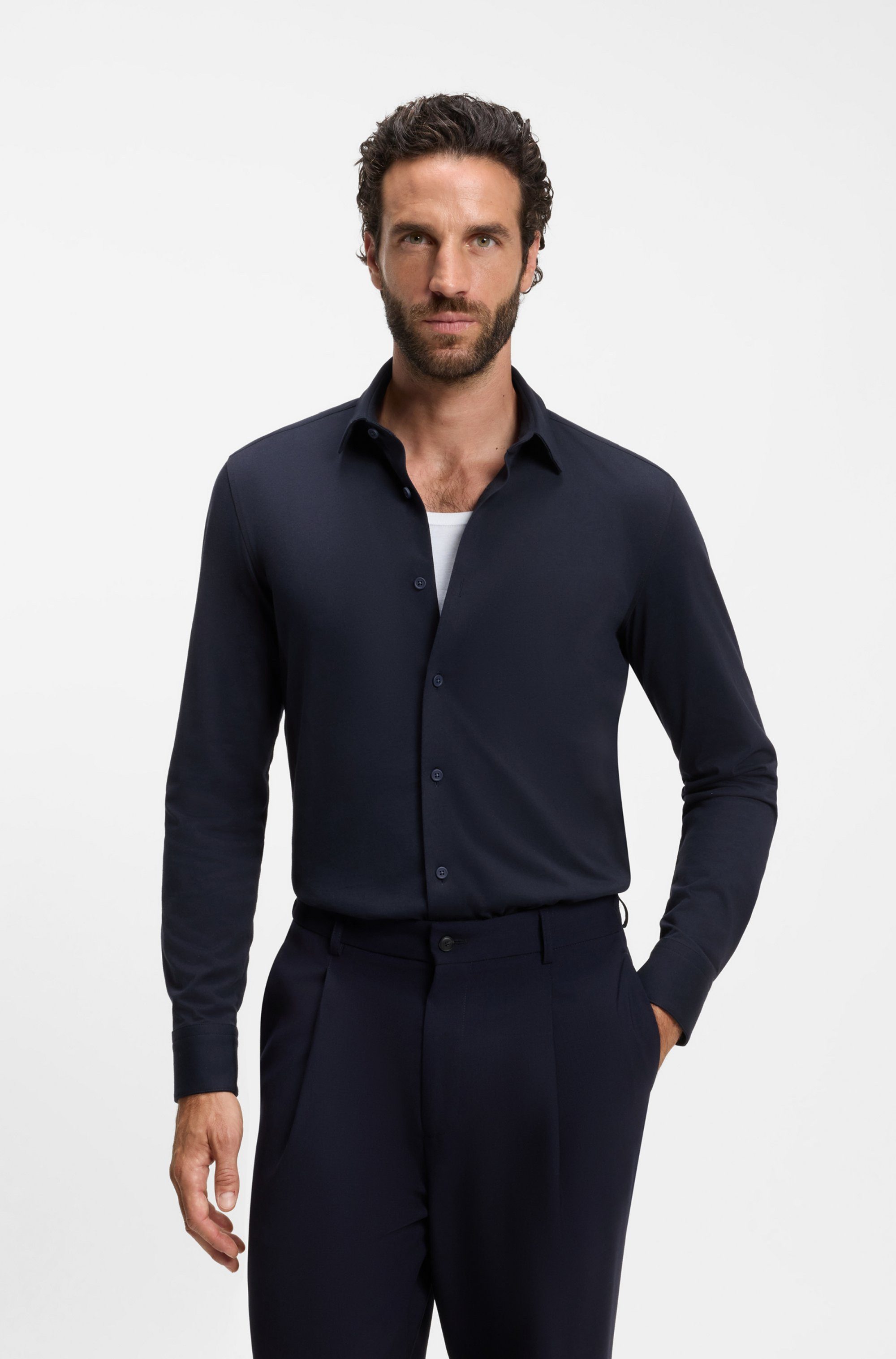 BOSS Businesshemd HANK Kentkragen, Slim Fit, Baumwoll-Mix mit Performance-Stretch