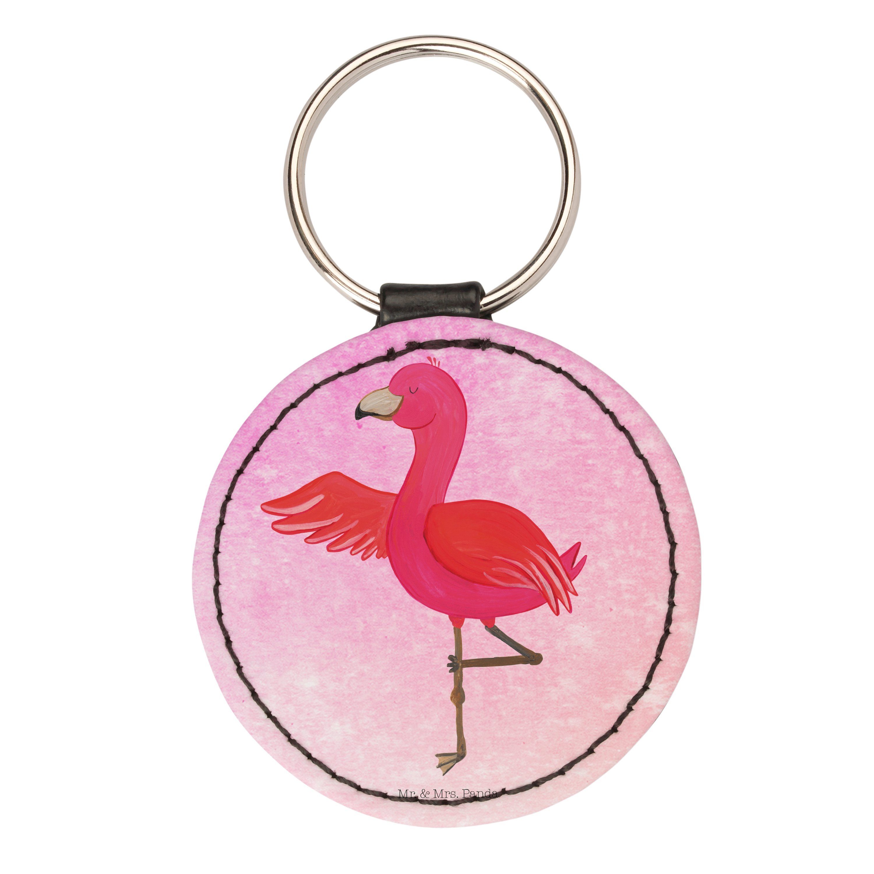 Mr. & Mrs. Panda Schlüsselanhänger Flamingo Yoga - Aquarell Pink - Geschenk, Rosa, Achtsamkeit, Aufregen (1-tlg)