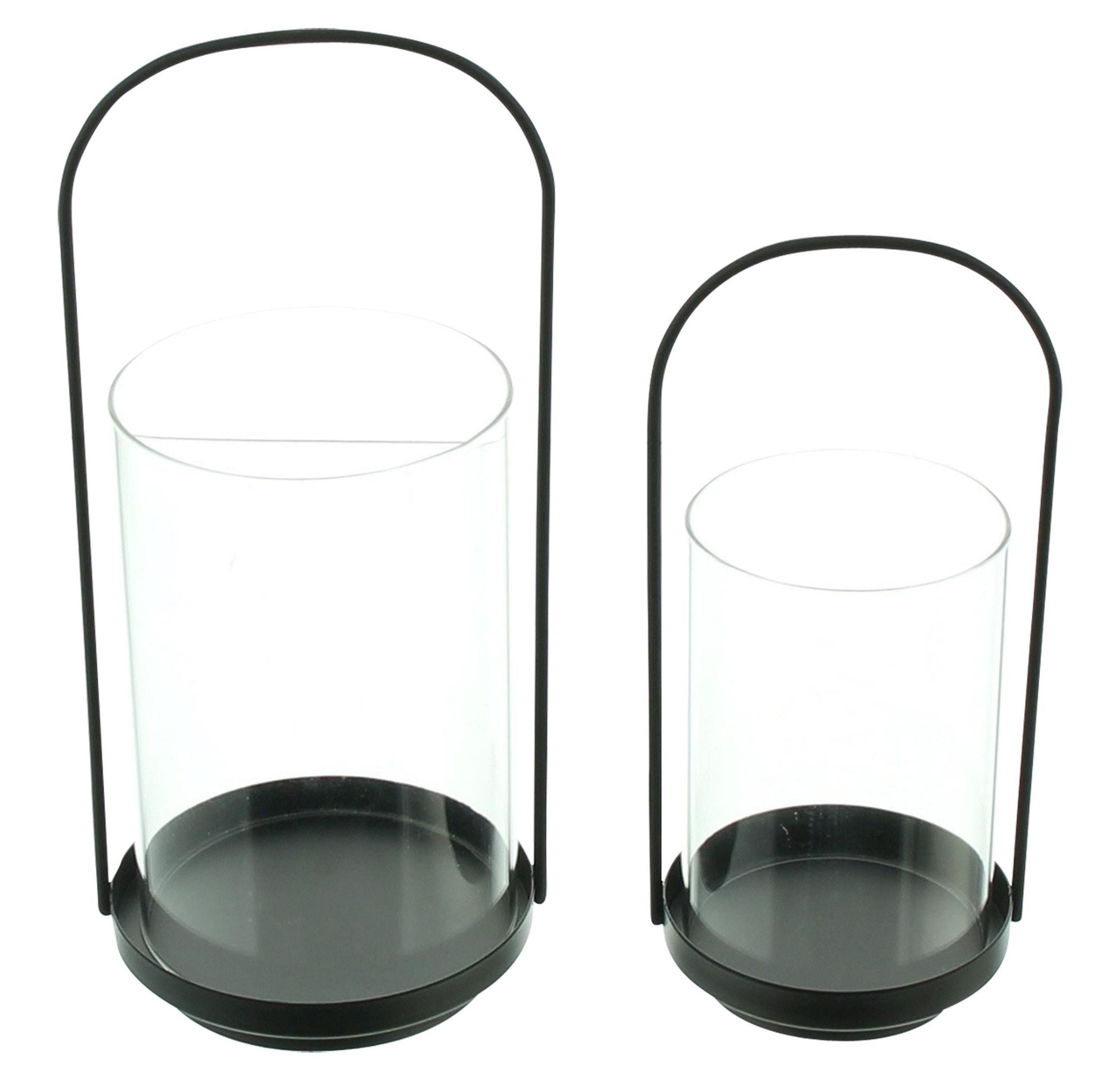 Windlicht 2x Windlicht Minimal Metall schwarz & Glas – Kerzenhalter