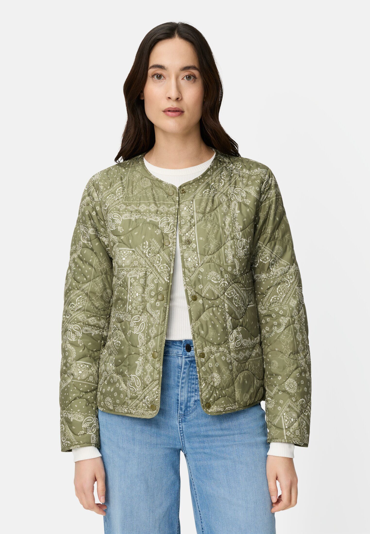 camel active Blouson mit Druckknopfleiste Langarm Rundhals Markenlabel
