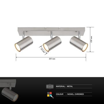 Globo Deckenleuchte Deckenleuchte Wohnzimmer Deckenlampe Deckenstrahler 3 Flammig 57911-3, silber, ohne Leuchtmittel, Lichtfarbe ist abhängig vom Leuchtmittel, Schlafzimmer, Esszimmer, Küche, Flur, Strahler, Deckenspots, Spots