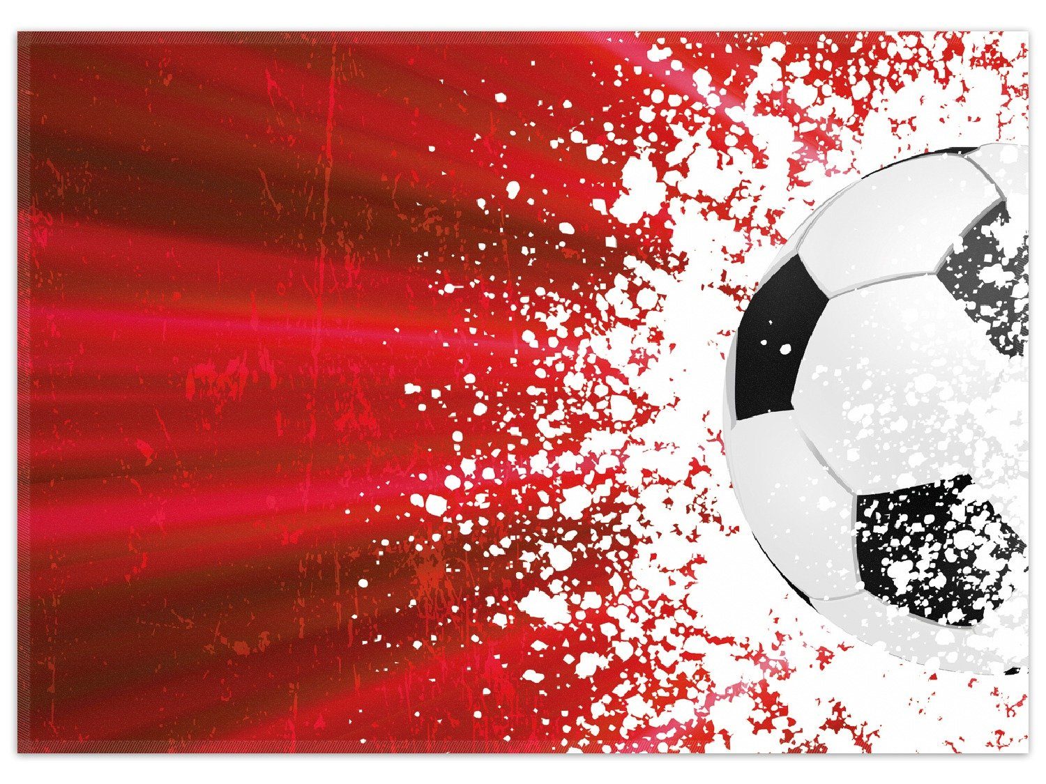 Wallario Teppich Fußball - Splashing Design in rot, rechteckig, rutschfest