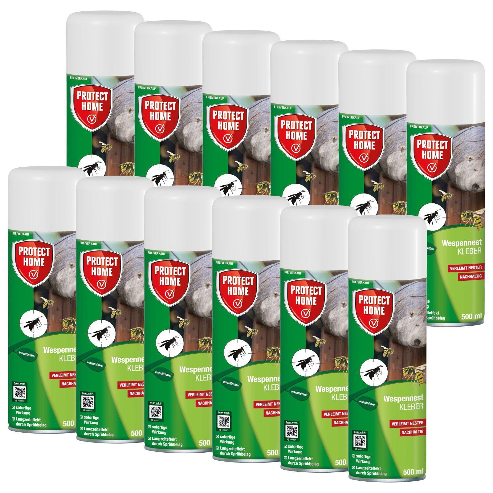Protect Home Insektenspray Wespennest Kleber, 12x 500 ml, 6000 ml, Frei von chemischen Insektiziden