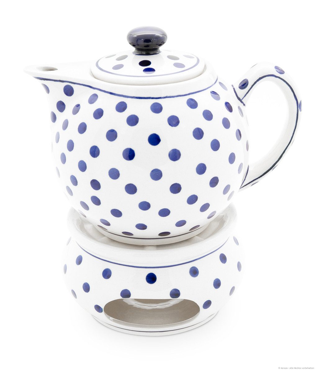 Bunzlauer Keramik Teekanne 1 Liter Teekanne mit Stövchen – Moderne, abgerundete Form, Dekor 37