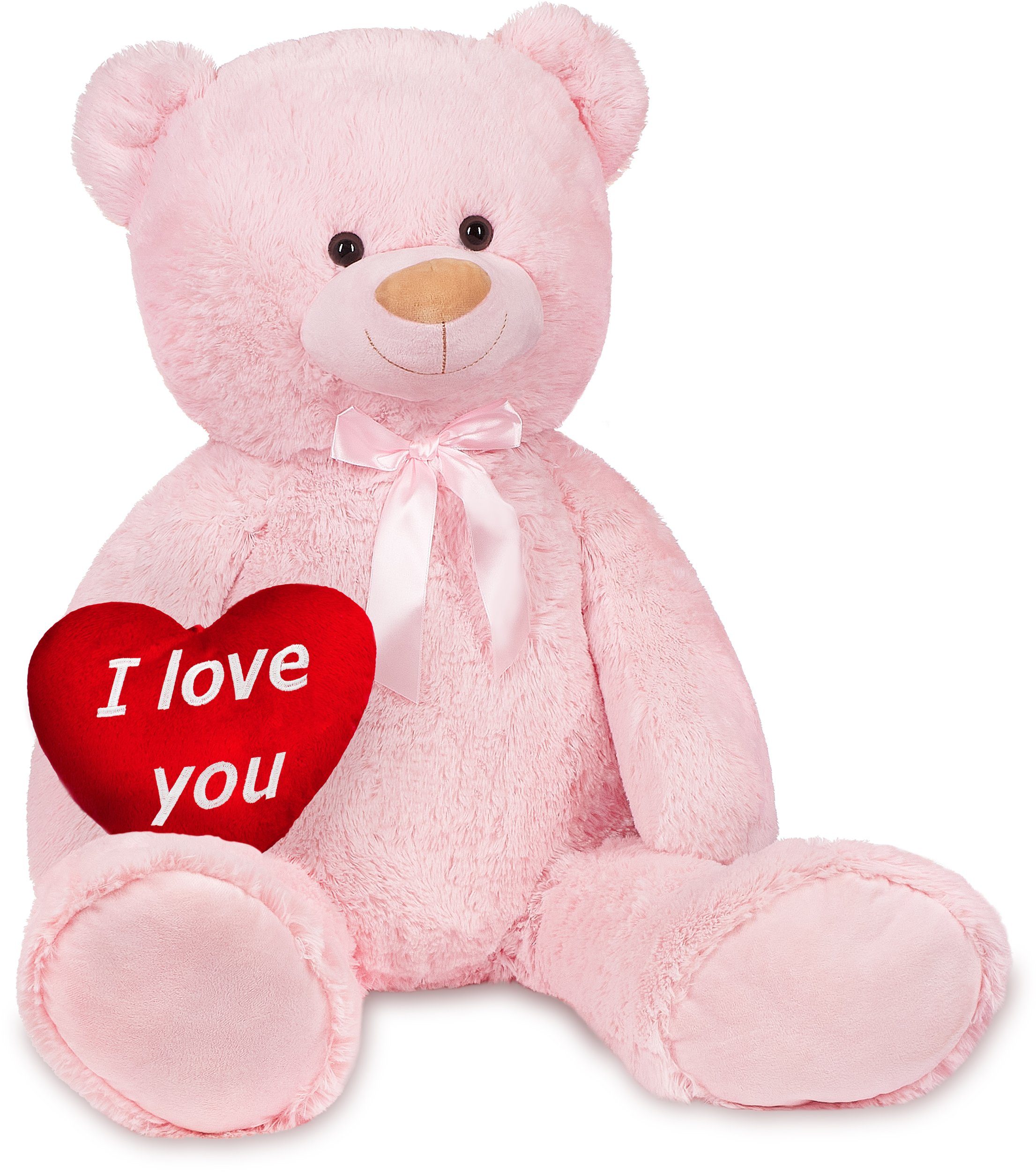 BRUBAKER Kuscheltier XXL Teddybär 100 cm groß mit I Love You Herz (1-St), großer Teddy Bär, Stofftier Plüschtier