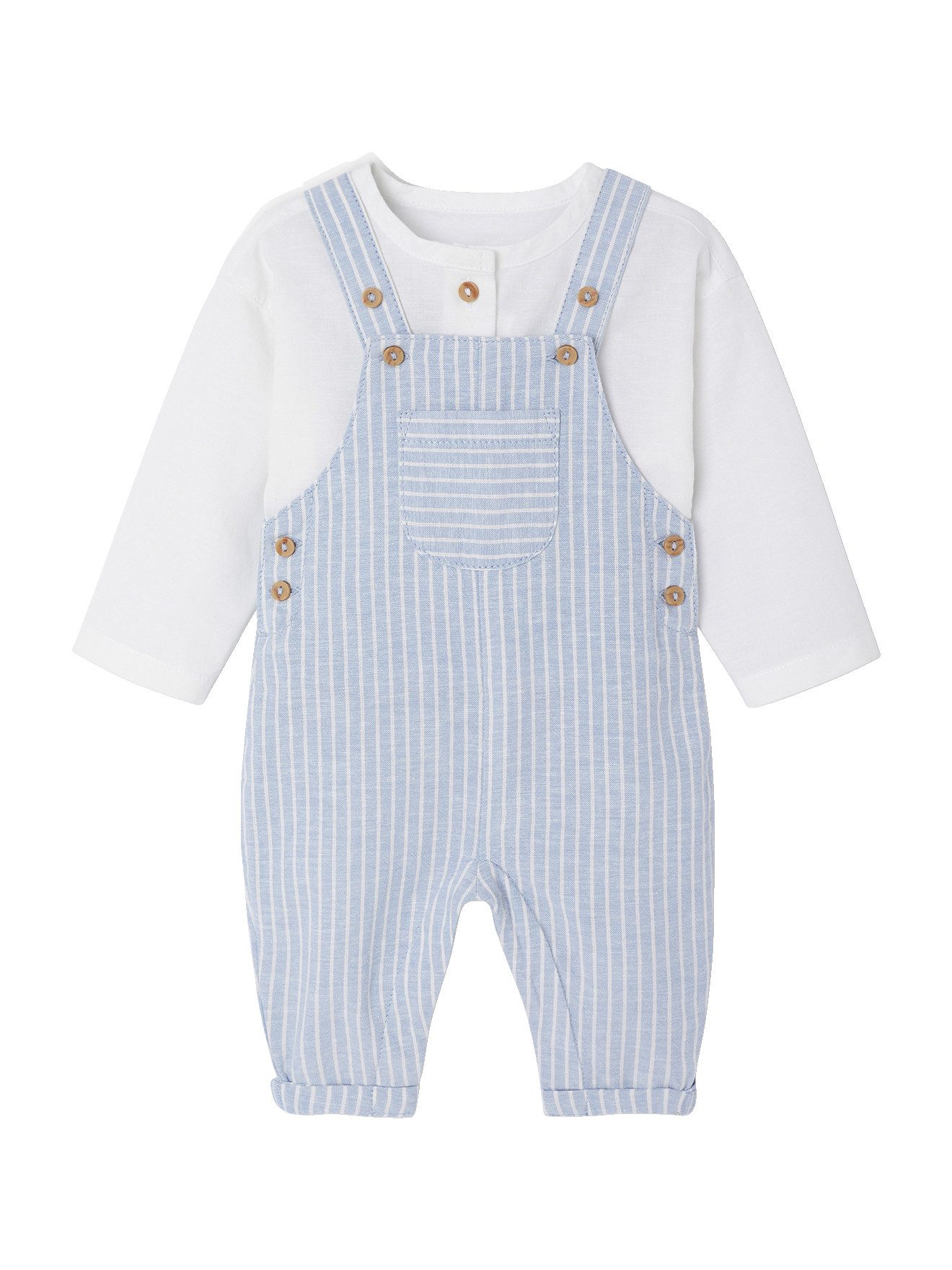 vertbaudet Overall Festliches Baby-Set: Latzhose & Hemd aus Leinenmix Set, Leinenmix