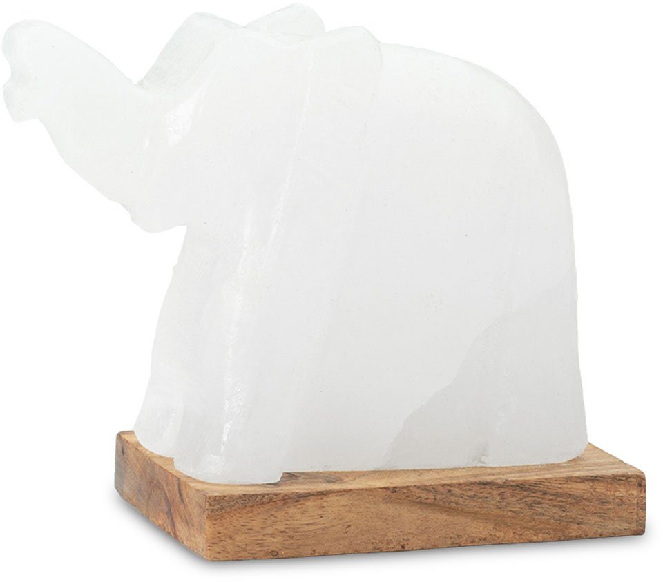 HIMALAYA SALT Handgefertigt aus DREAMS Stein - Unikat, ca. H: Warmweiß, 11cm jeder ein LED Salzkristall Elefant, wechselbar, Salzkristall-Tischlampe