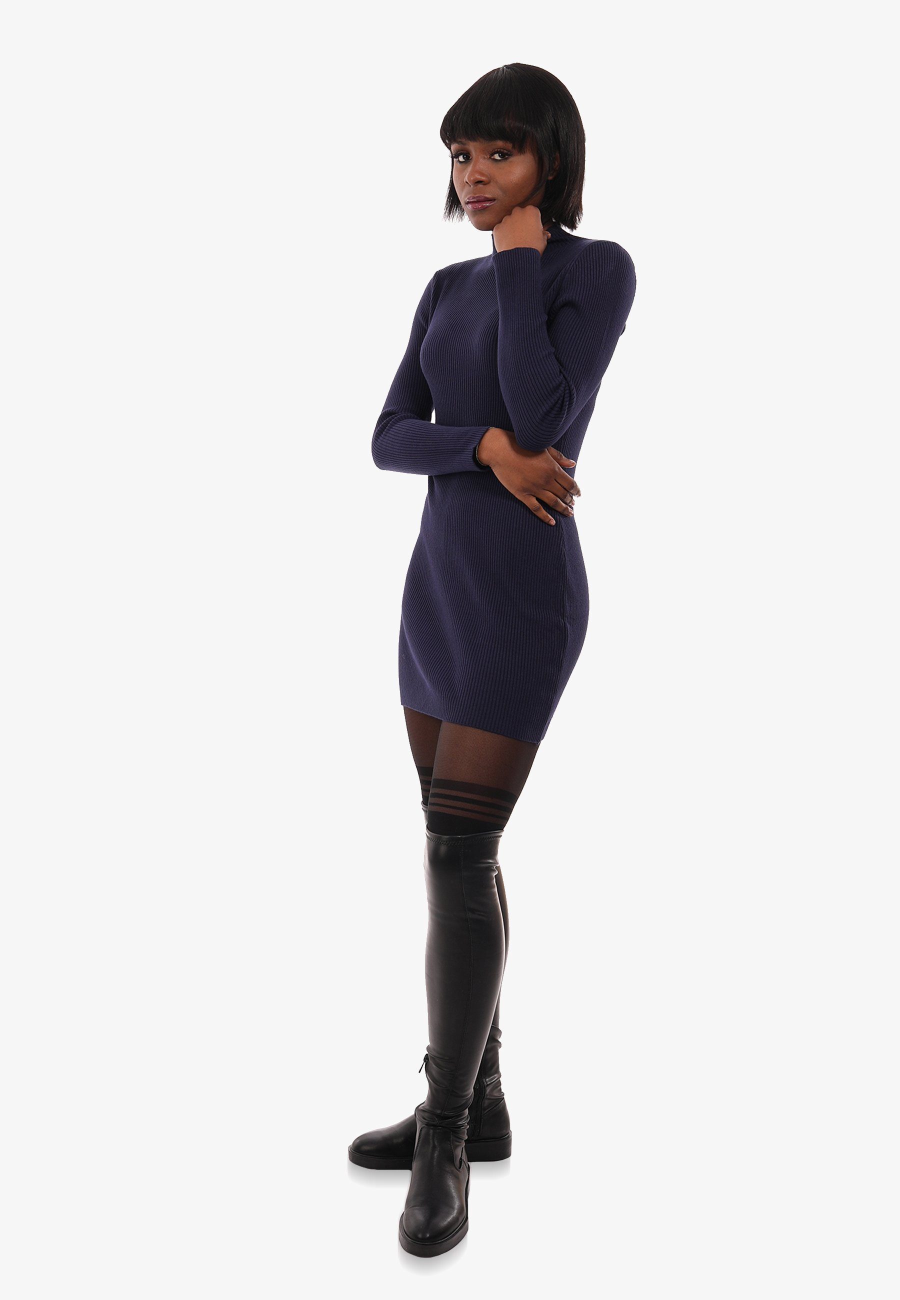 YC Fashion & Style Longpullover Unifarbe, Pullover in Stehkragen Basic aus (1-tlg) mit Rippstrick marine