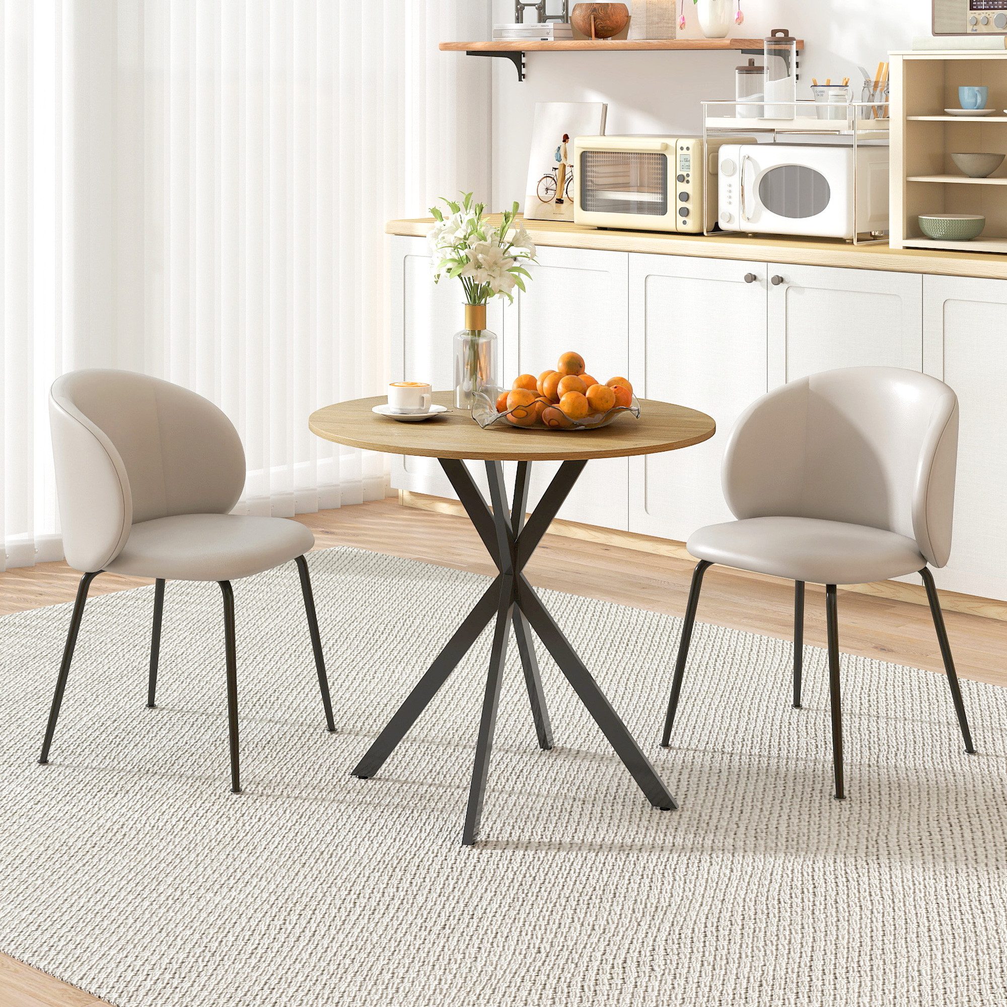 HOMCOM Esstisch Küchentisch im Industriestil mit Stahlbeinen für 2 Personen (für Esszimmer, Küche, Wohnzimmer, 1-St., rund, 80 x 80 x 75 cm), Eiche