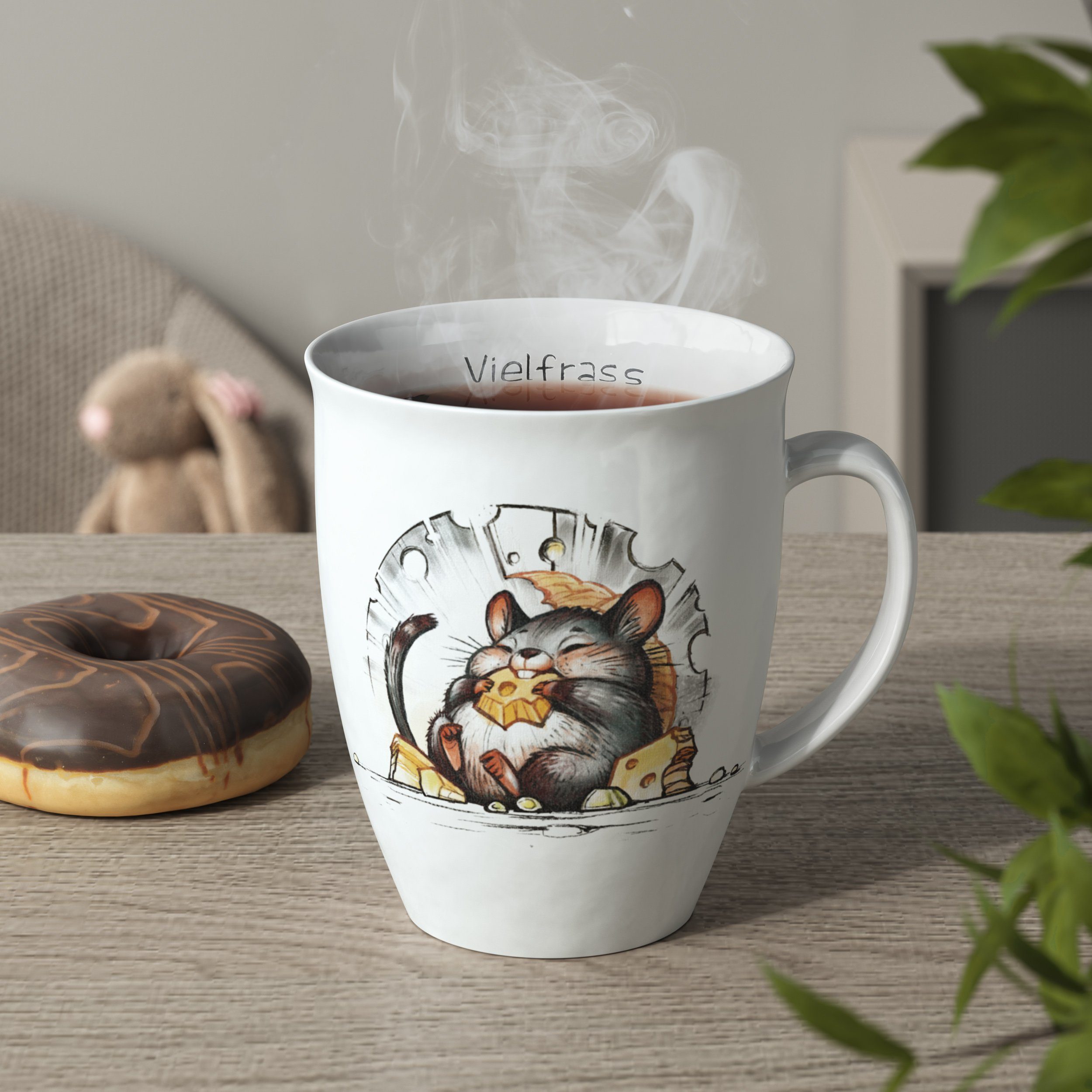 Kaffee Motiv Becher Tasse Maus Vielfraß Motiv, mit für Tee mit Kaffeebecher Porzellan, L.E.R.D.93