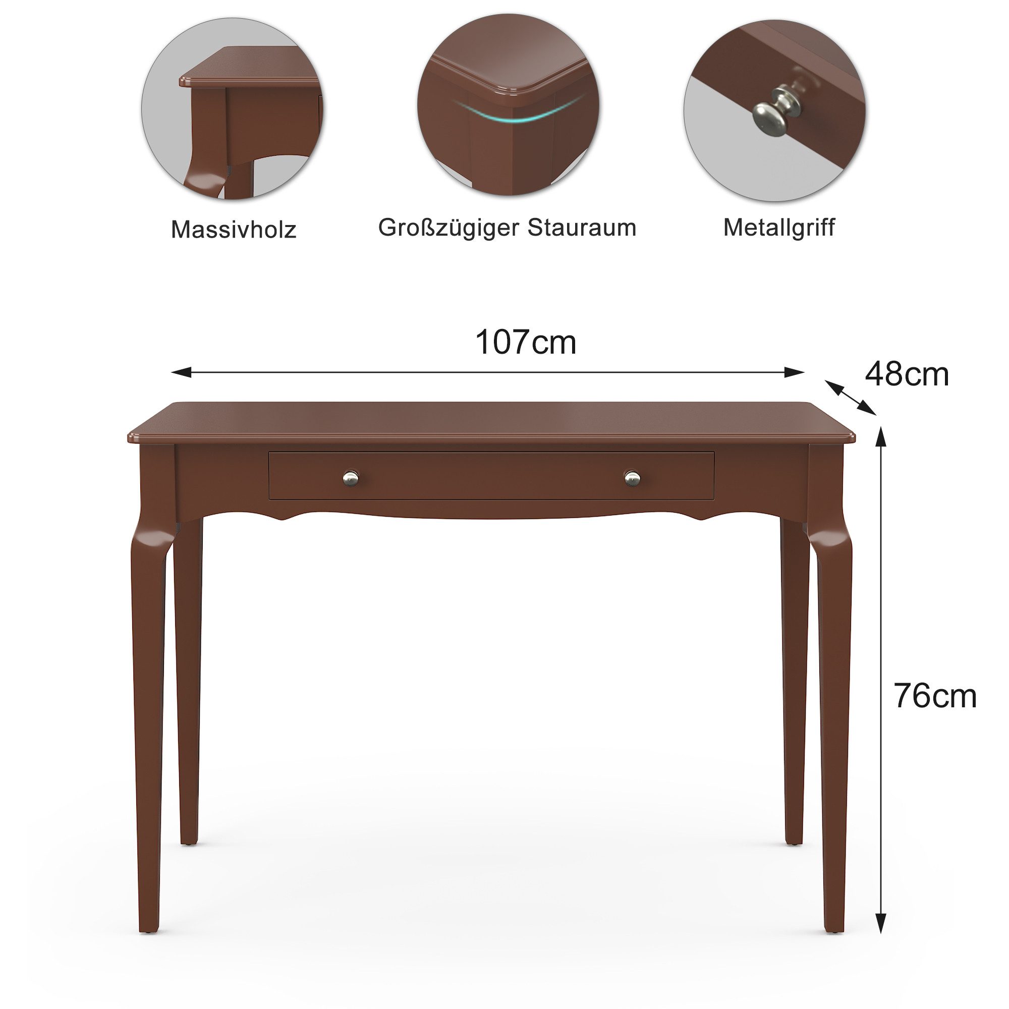 OYRREU Schreibtisch mit Schubladen/Monitorständer/Rückwand, modern, vintage Schminktisch (Set, mit Aufbewahrung), freistehender Schminktisch Boudoir