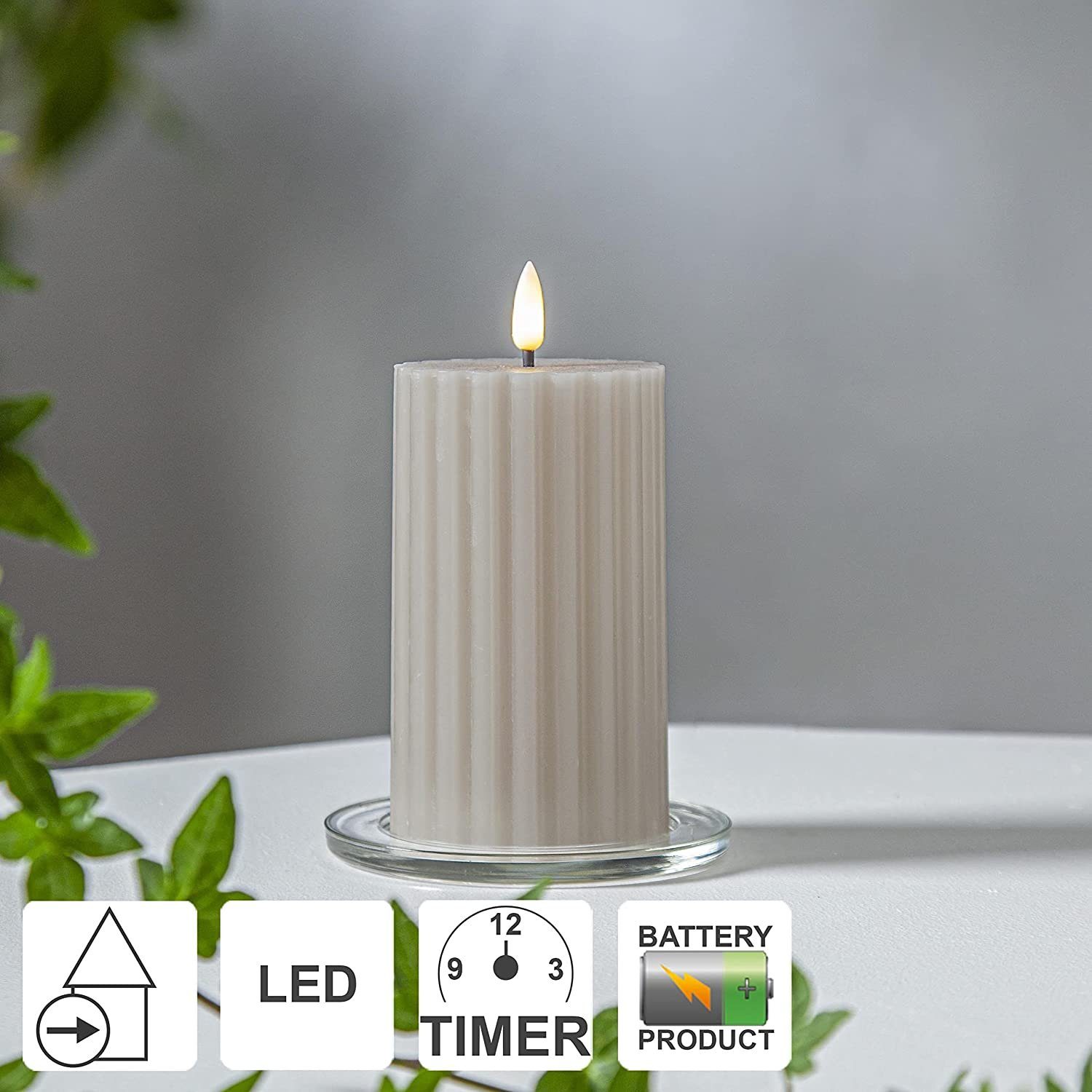 STAR TRADING LED Dekolicht Star Trading LED Blockkerze "Flamme Stripe" in Beige aus Wachs – Bild 2 von 5