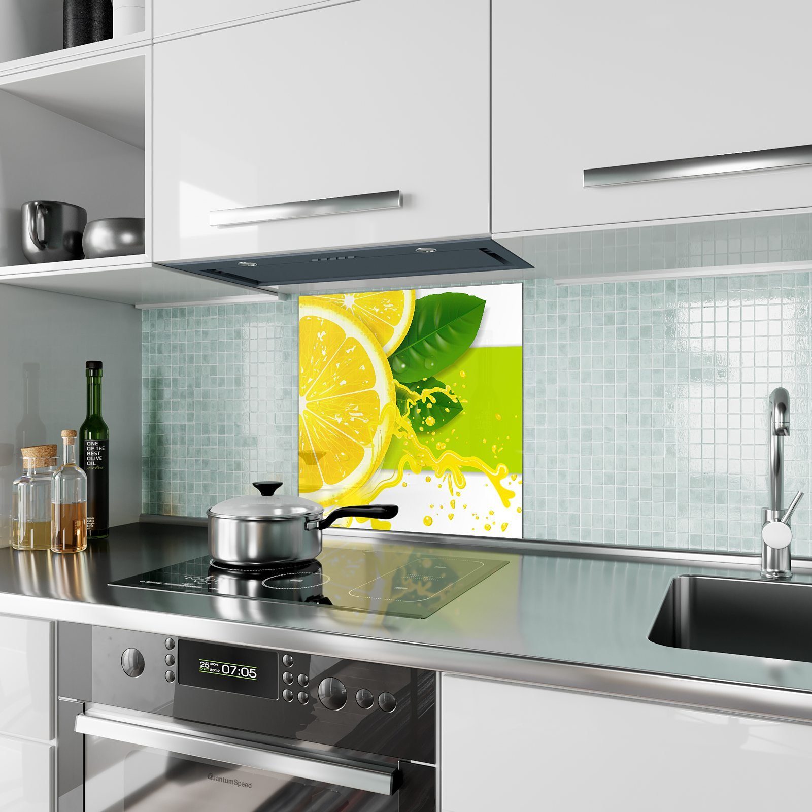 mit Spritzschutz Zitrone Saft Glas Primedeco Motiv aus Küchenrückwand Küchenrückwand