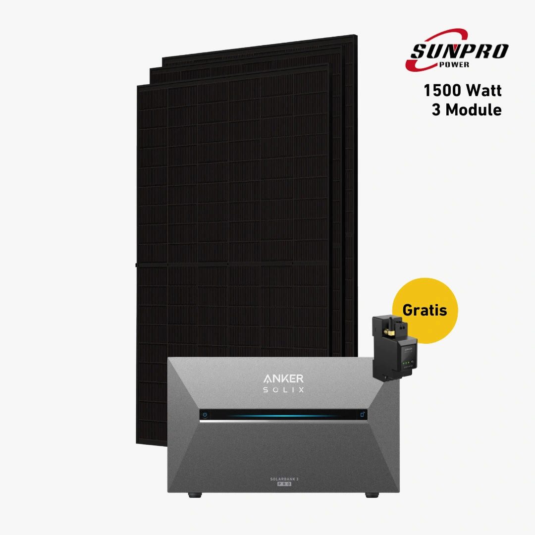 Balkonstrom Balkonkraftwerk 1500W mit Speicher, Anker 3 Pro, Komplettset, Bifazial, 1000 W, Monokristallin, (Anker SOLIX Solarbank 3 E2700 PRO Stromspeicher), Made in Germany Kabel
