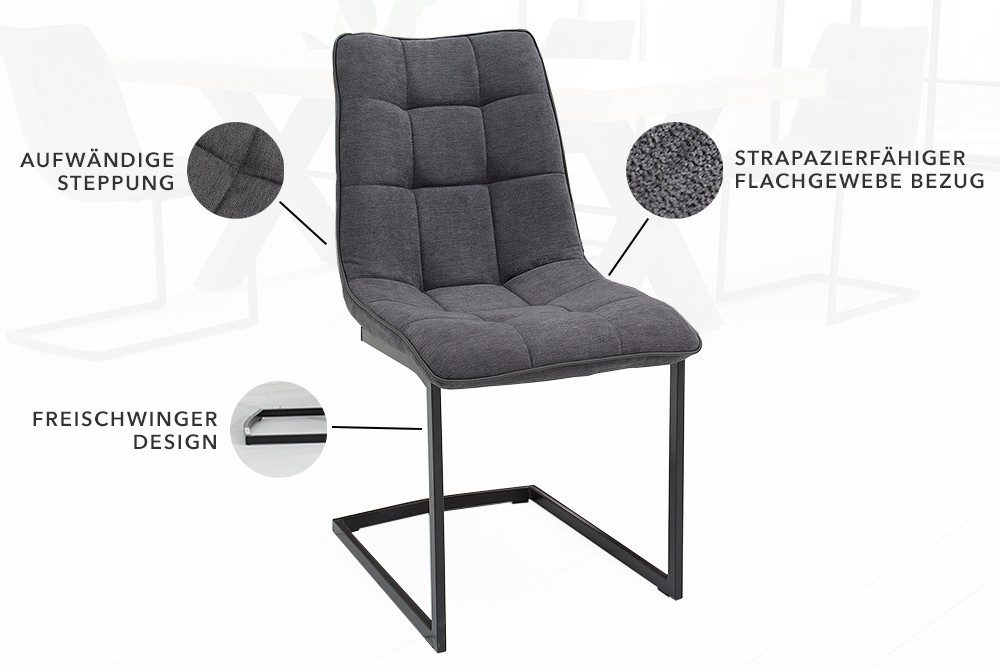 riess-ambiente Freischwinger MIAMI dunkelgrau / schwarz (Einzelartikel, 1 St), Esszimmer · Webstoff · Metall · Industrial
