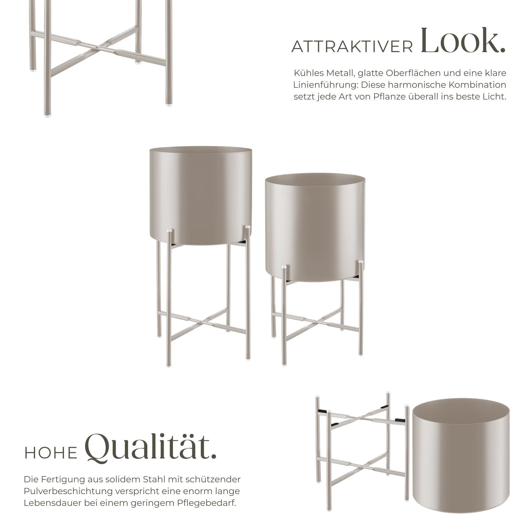 tectake Blumentopf Pflanzenständer 2-teilig, Anti-Rutsch-Pads, Belastbarkeit je 20 kg (Pflanzkübelset Mine, in Industrial Style taupe), abnehmbar, pulverbeschichteter Stahl, bodenschonende Kunststofffüße