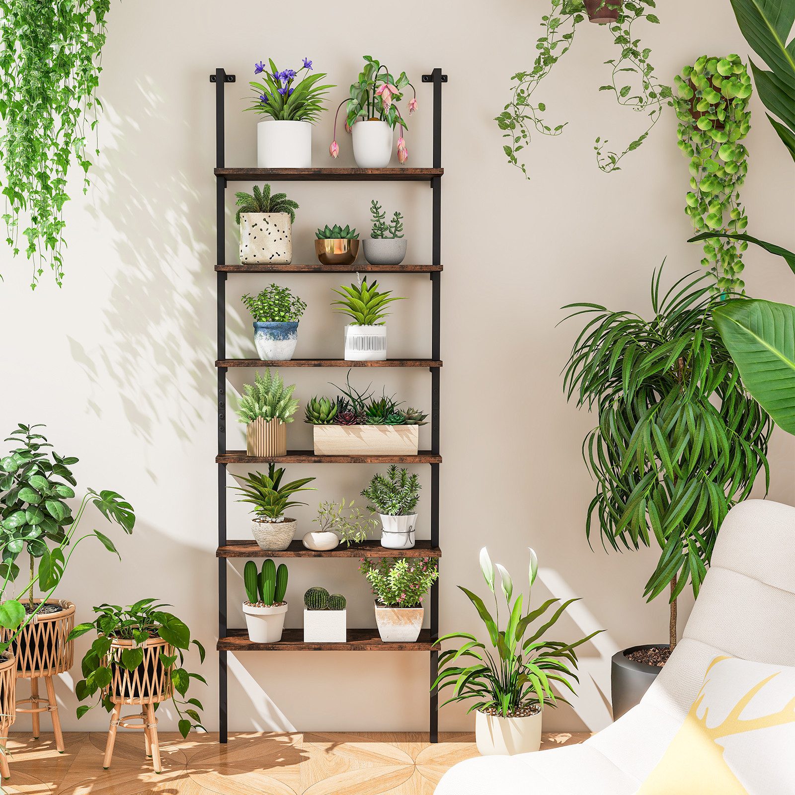 COSTWAY Bücherregal, 6-stöckiges Leiterregal mit Metallrahmen, 20x60x183 günstig online kaufen