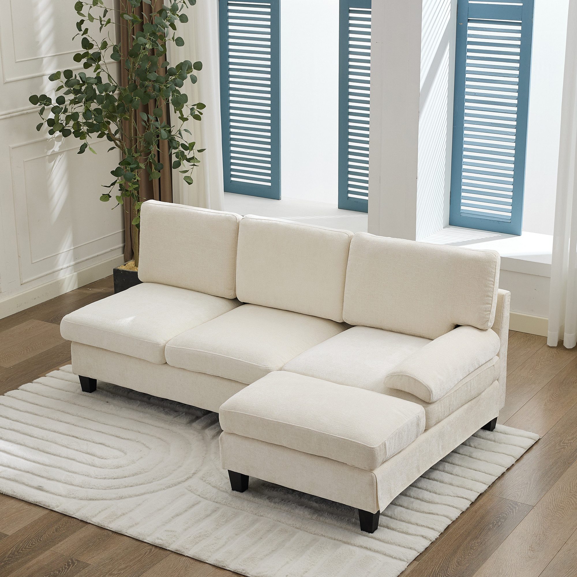 OKWISH Schlafsofa Ecksofa 194x81x118 cm aus Stoff in Beige mit Schlaffunktion, mit Gepolstertes Sofa und Couch 1 Teile, 3-Sitzer-Sofa Ecksofa für Wohnzimmer, Lounge und Schlafzimmer