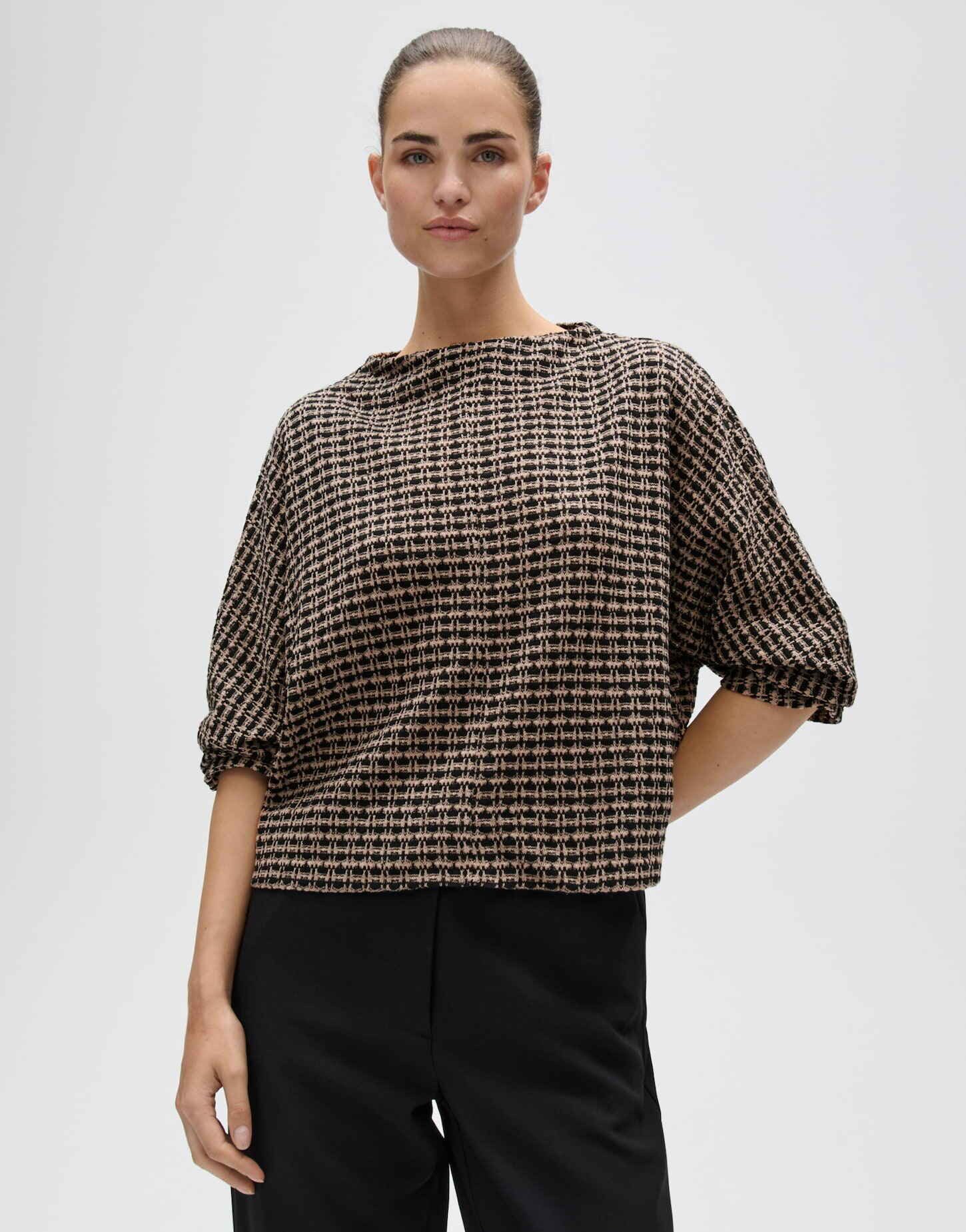OPUS Sweatshirt Gumunu aus weicher Sweatware Verkürzte Boxy-Silhouette mit Fledermausärmeln und Jacquardstruktur